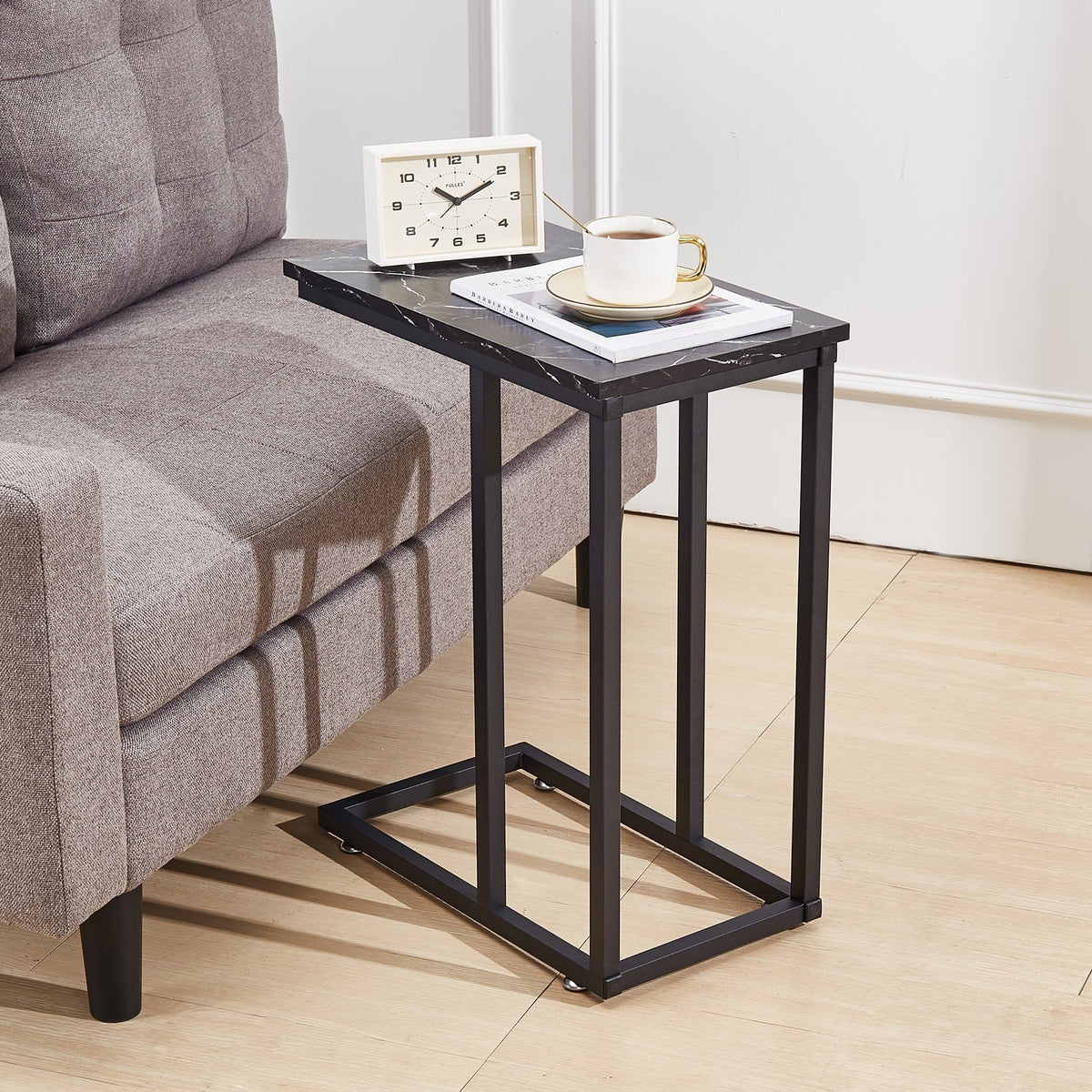 Set of 2 C-Shaped Sofa Side Tables, Small End Tables for Living Room, Bedside and TV Tray