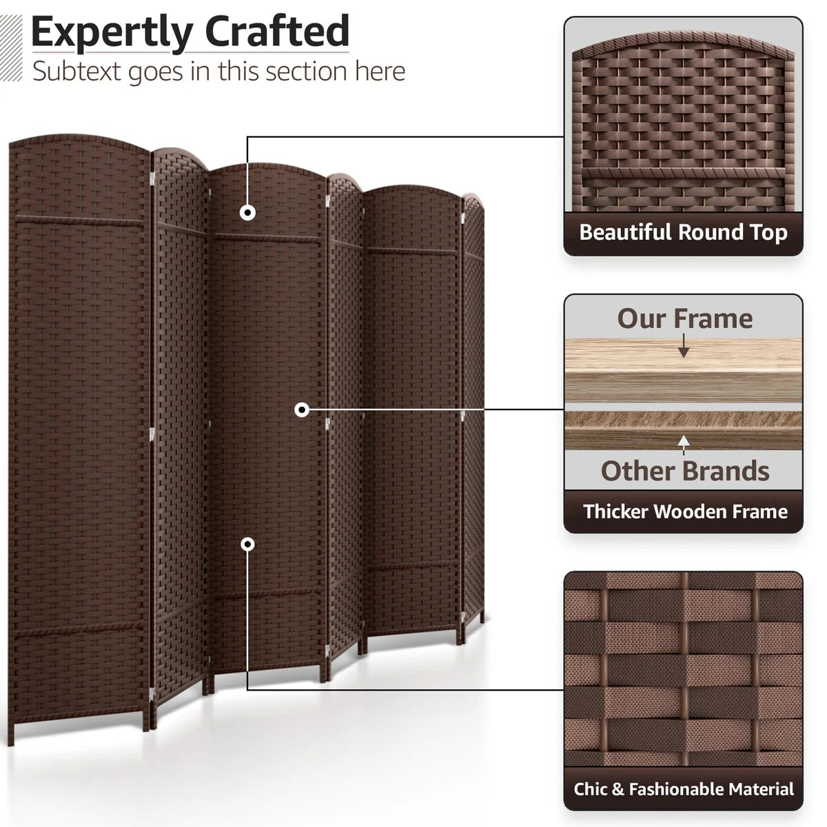 6 Panel Room Divider, 6ft Tall Extra Wide Folding Privacy Screen with Hand-Woven Mesh Panels