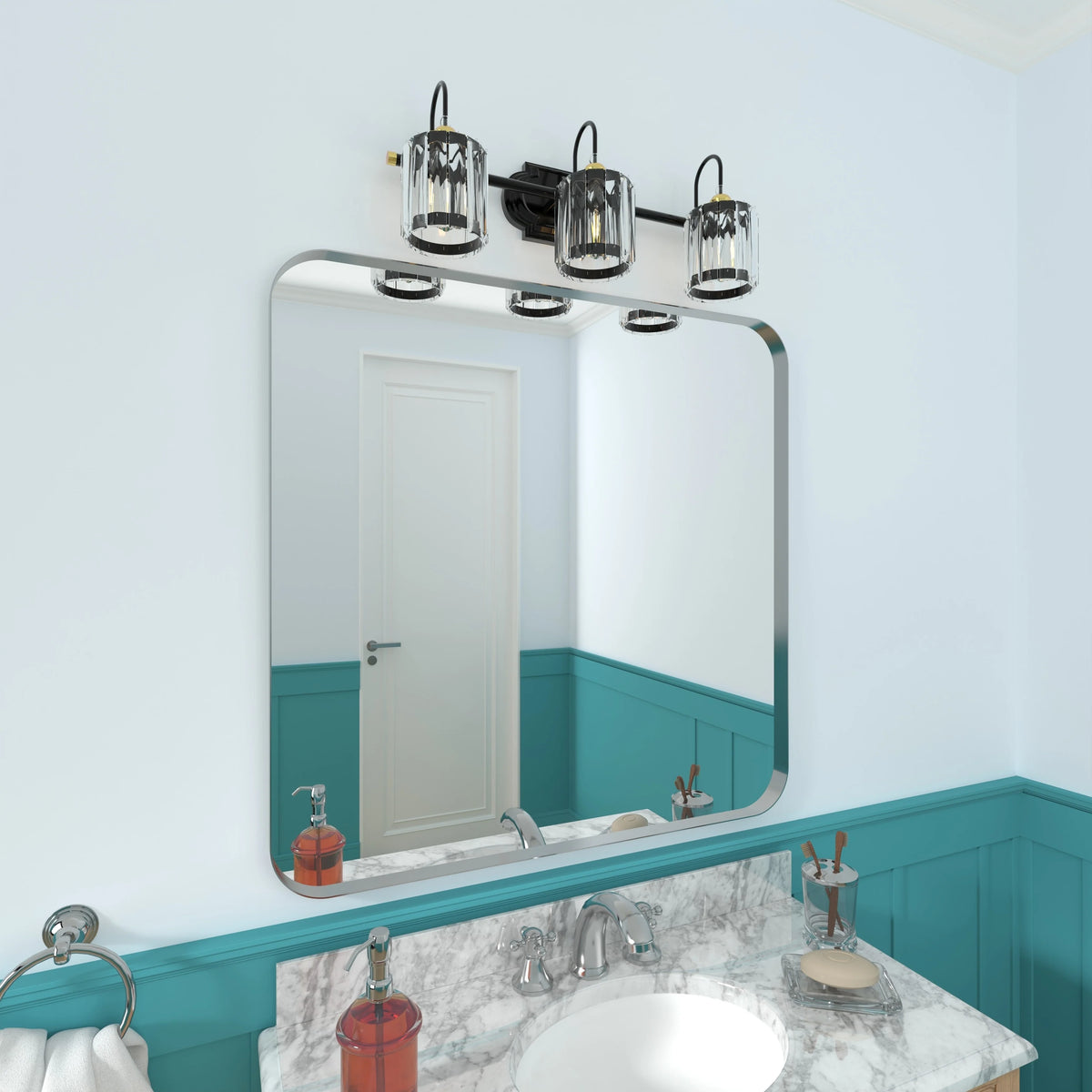 Aluminum Alloy Rounded Corner Vanity Mirror, Modern Wall Mounted Mirror for Bathroom, Bedroom and Home Decor