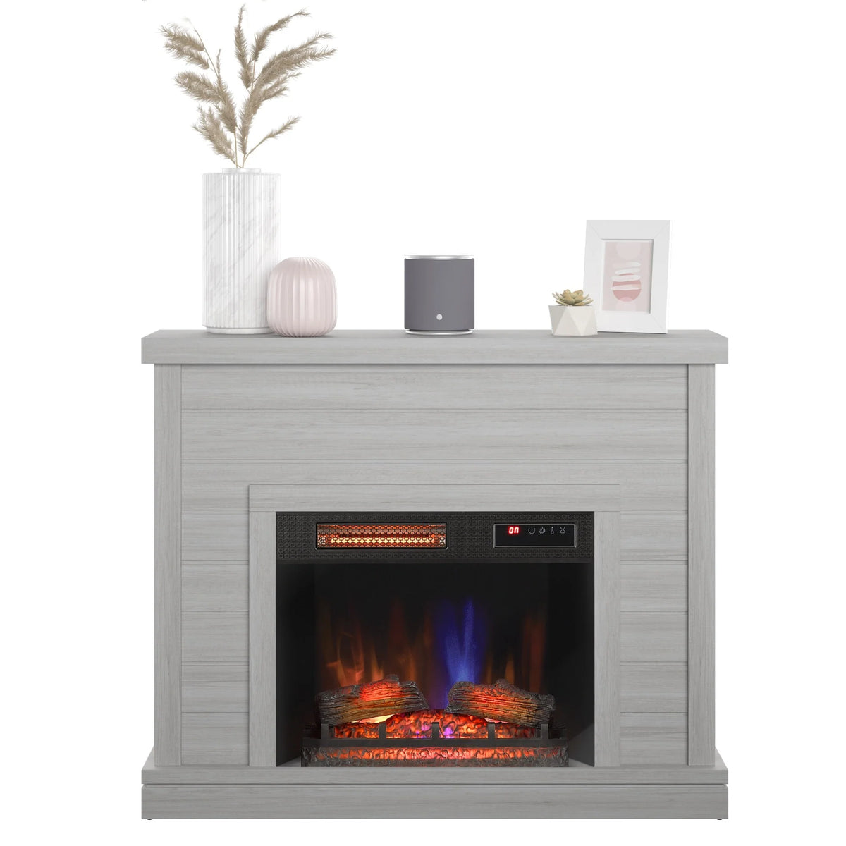 52" Shiplap Wall Fireplace Mantel, Modern Electric Fireplace with 3D Flame Effect Insert for Home Decor
