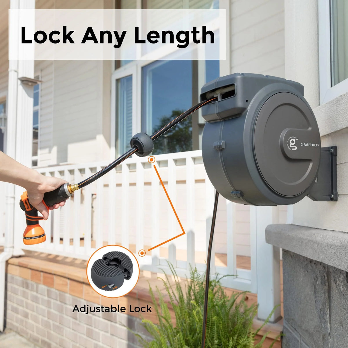 Heavy Duty Wall Mounted Retractable Hose Reel, 1/2 Inch x 78 ft Garden Hose