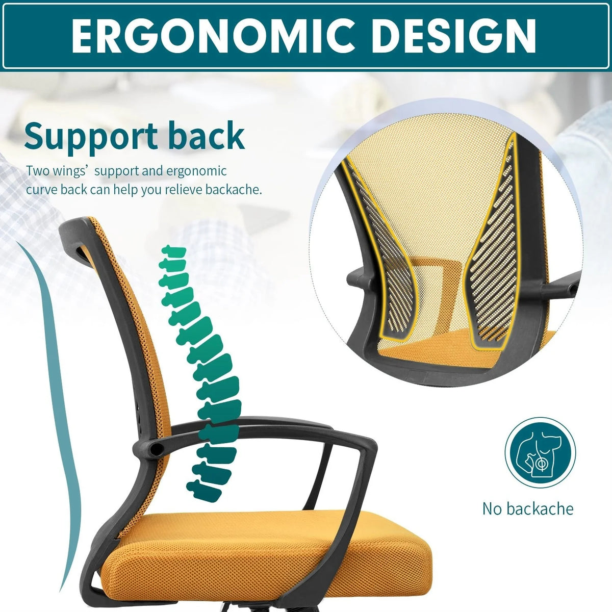 Ergonomic Mesh Office Chair with Lumbar Support, Breathable Computer Desk Chair