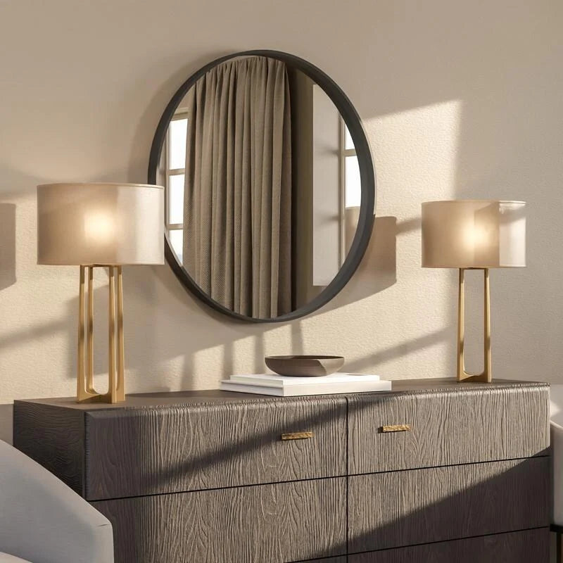 Classic Farmhouse Round Wall Mirror, Wooden Frame Decorative Accent Mirror for Living Room, Bedroom and Entryway
