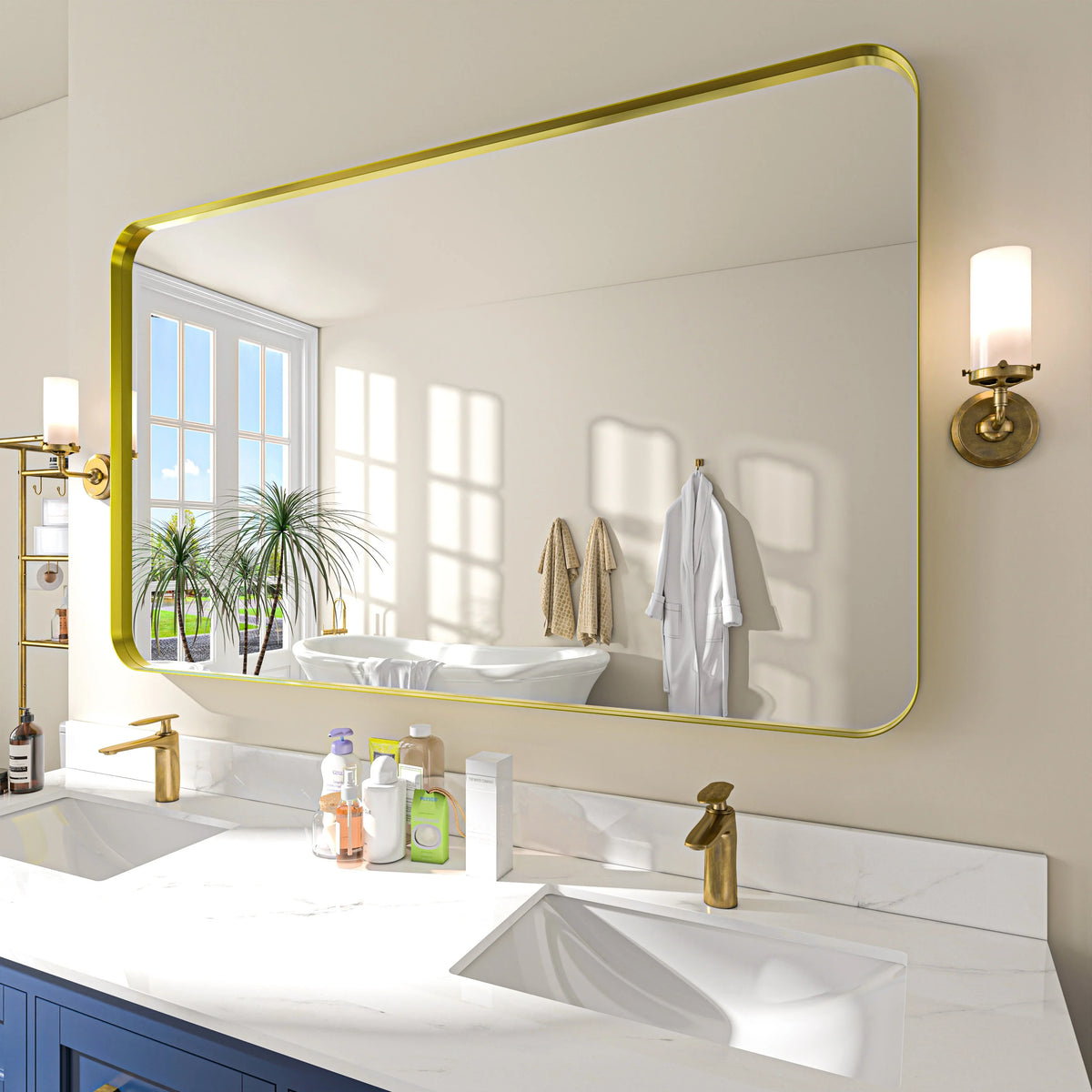 Aluminum Alloy Rounded Corner Vanity Mirror, Modern Wall Mounted Mirror for Bathroom, Bedroom and Home Decor