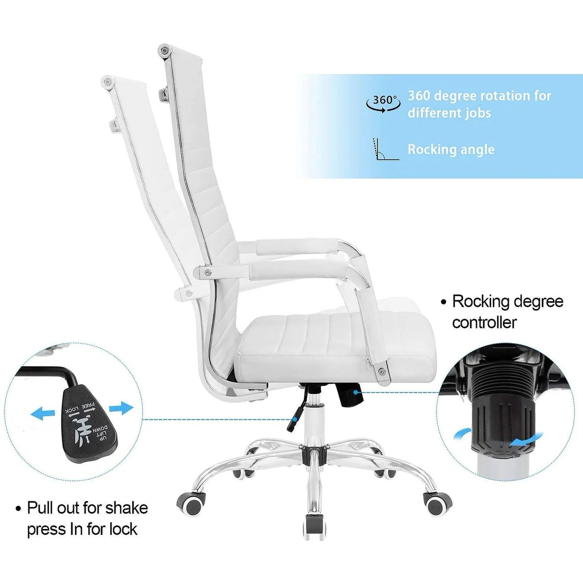 Ribbed High Back Office Chair, Ergonomic Conference Desk Chair for Home Office, Meeting Room and Workspace