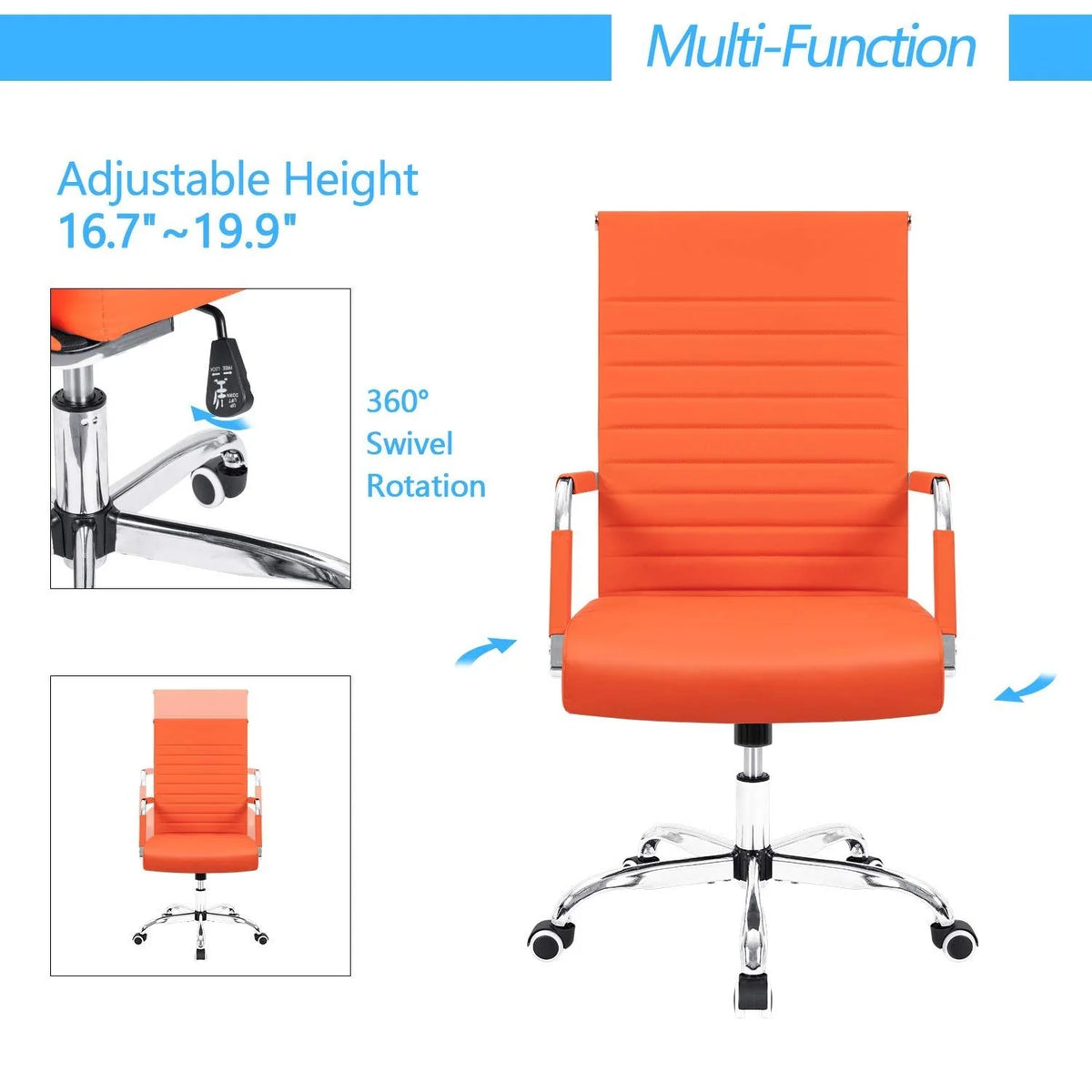 Ergonomic Ribbed Office Chair, Modern Computer Desk Chair with Comfortable Upholstered Seat for Home and Office