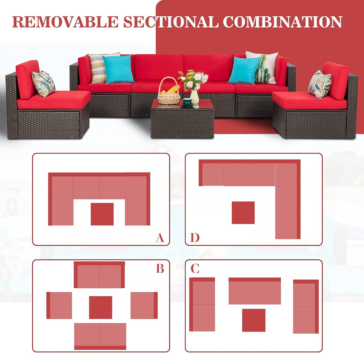 5-Piece All-Weather Patio Furniture Set with Ottoman, Outdoor Wicker Conversation Sofa Set with Cushions for Garden, Deck & Backyard