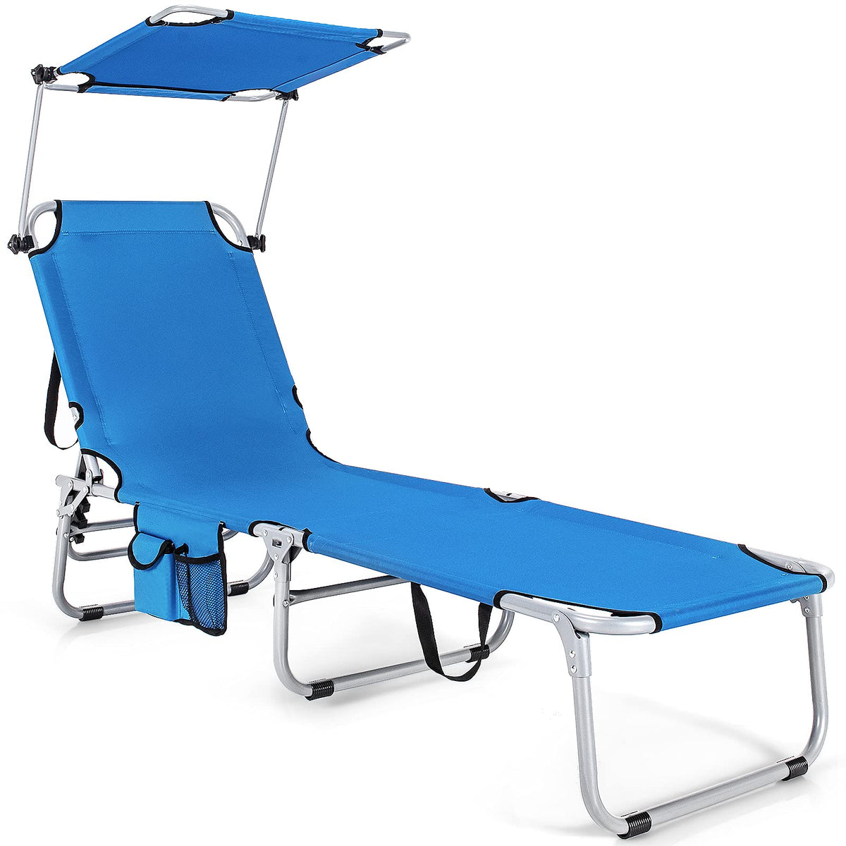 Folding Lounge Chair with Canopy �� Shade Chair with Storage Pocket