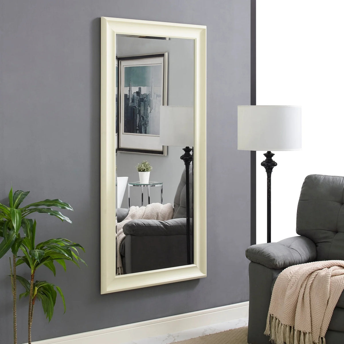Tall Full Length Mirror, Oversized Rectangle Full Body Wall Mounted Mirror with Smooth Faux Wood Frame