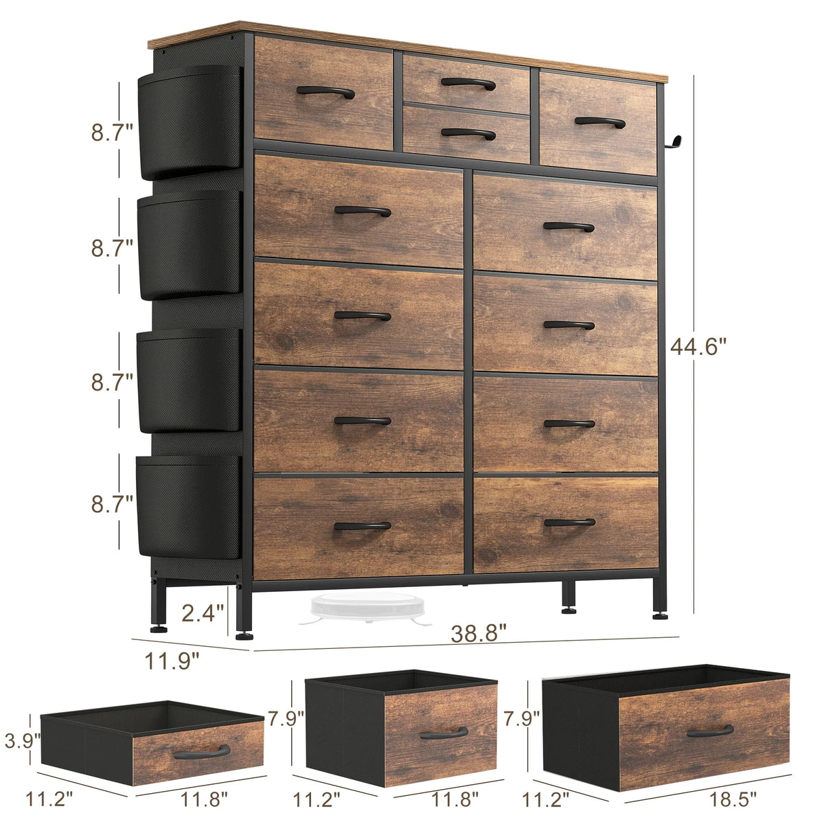 12 Drawer Fabric Dresser, Tall Bedroom Chest of Drawers with Storage