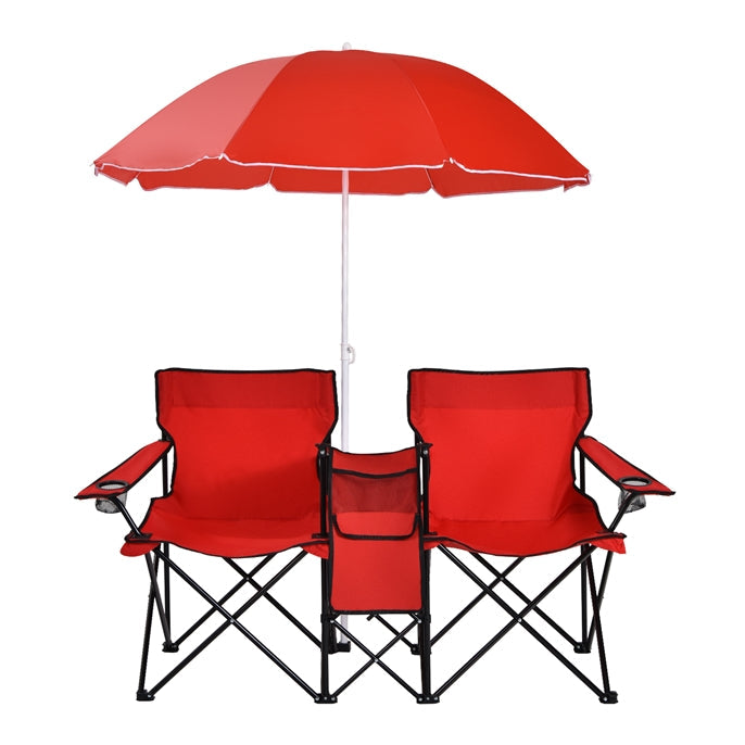 Double Folding Picnic Chairs with Umbrella �� Mini Table & Beverage Holder Included