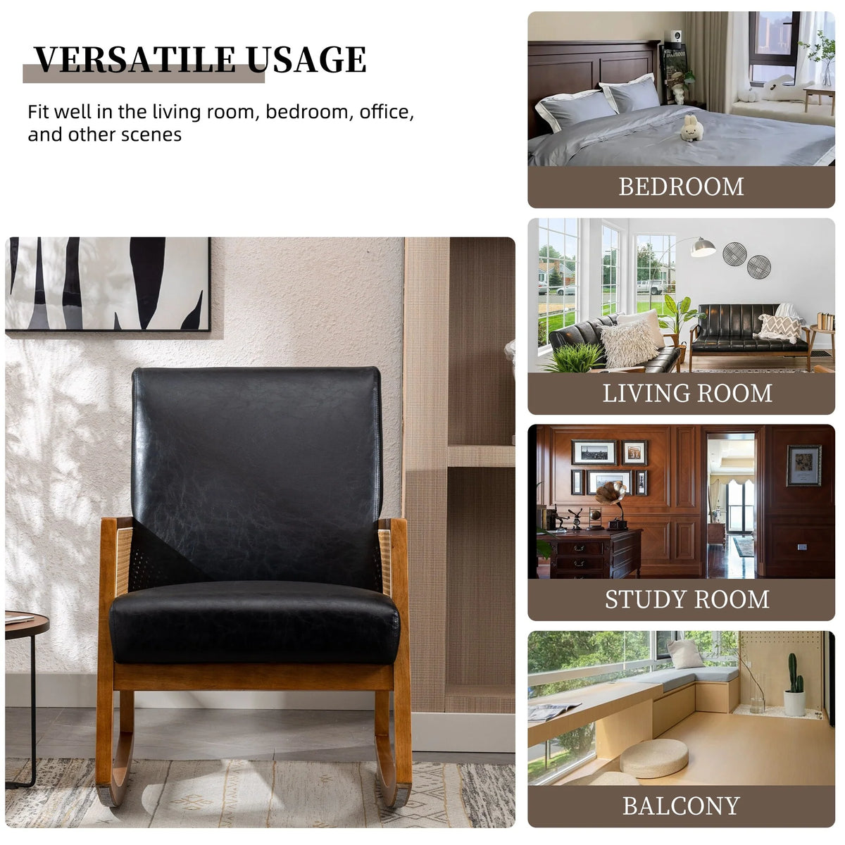 Upholstered Tall Back Rocking Chair, Smooth Gliding Accent Armchair for Comfortable Living Room Seating