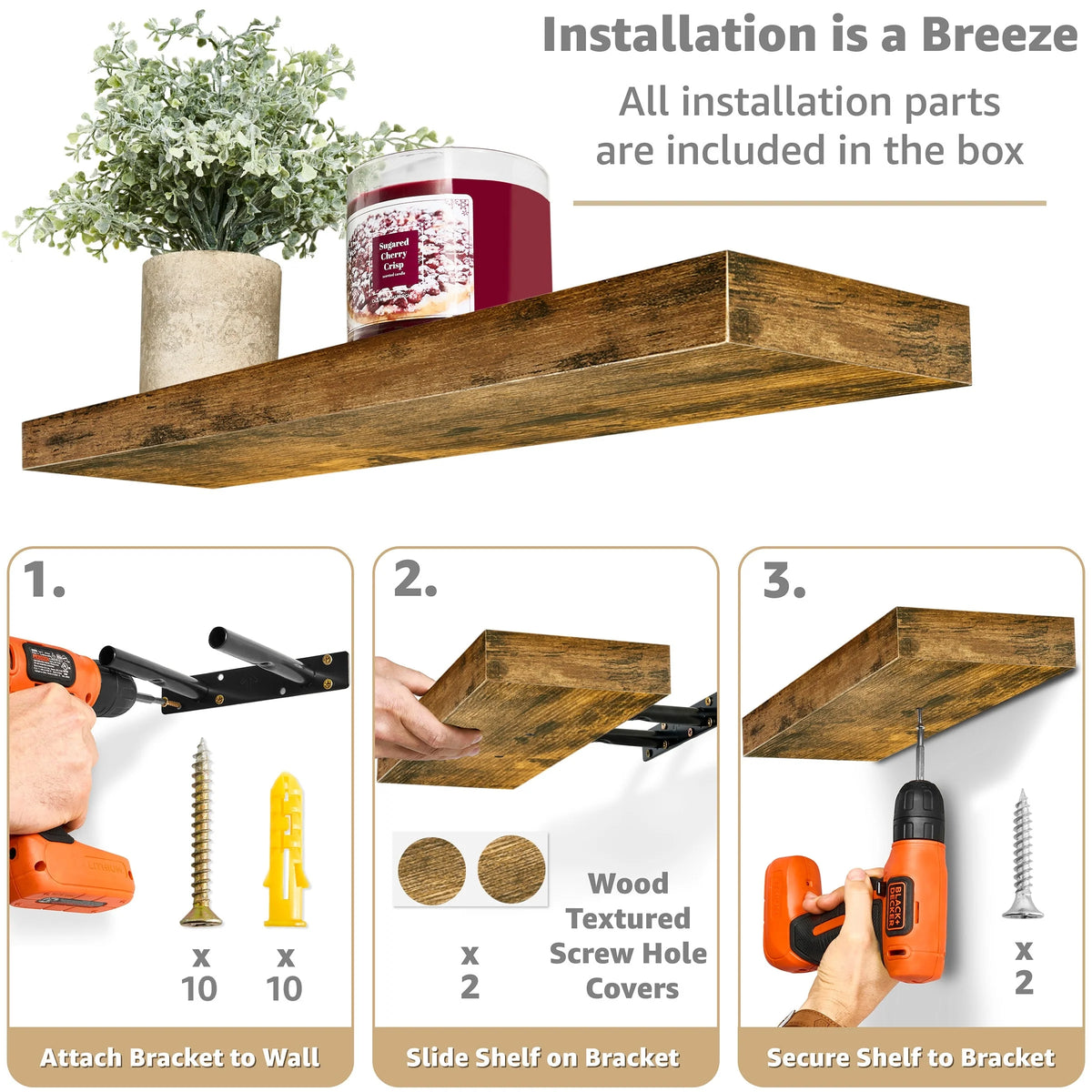 24 Inch Extra Long Floating Wall Shelf, Wall Mounted Display and Storage Shelf for Home Decor