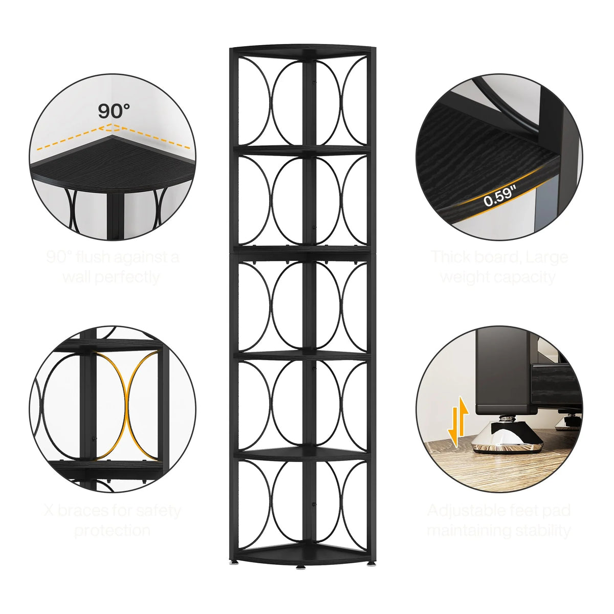 67 Inch Tall Corner Shelf, Freestanding Corner Bookshelf and Storage Shelving Unit