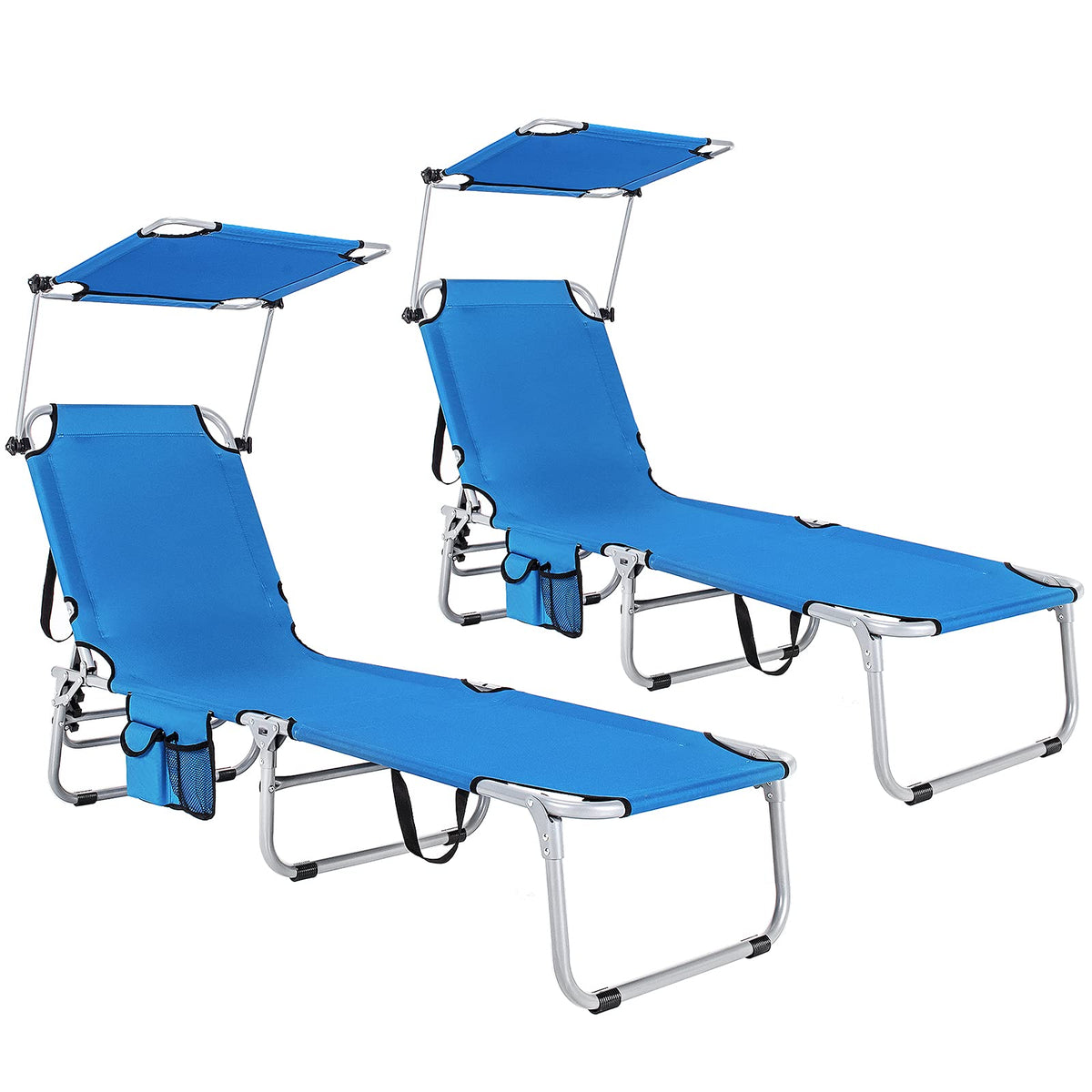 Folding Lounge Chair with Canopy �� Shade Chair with Storage Pocket