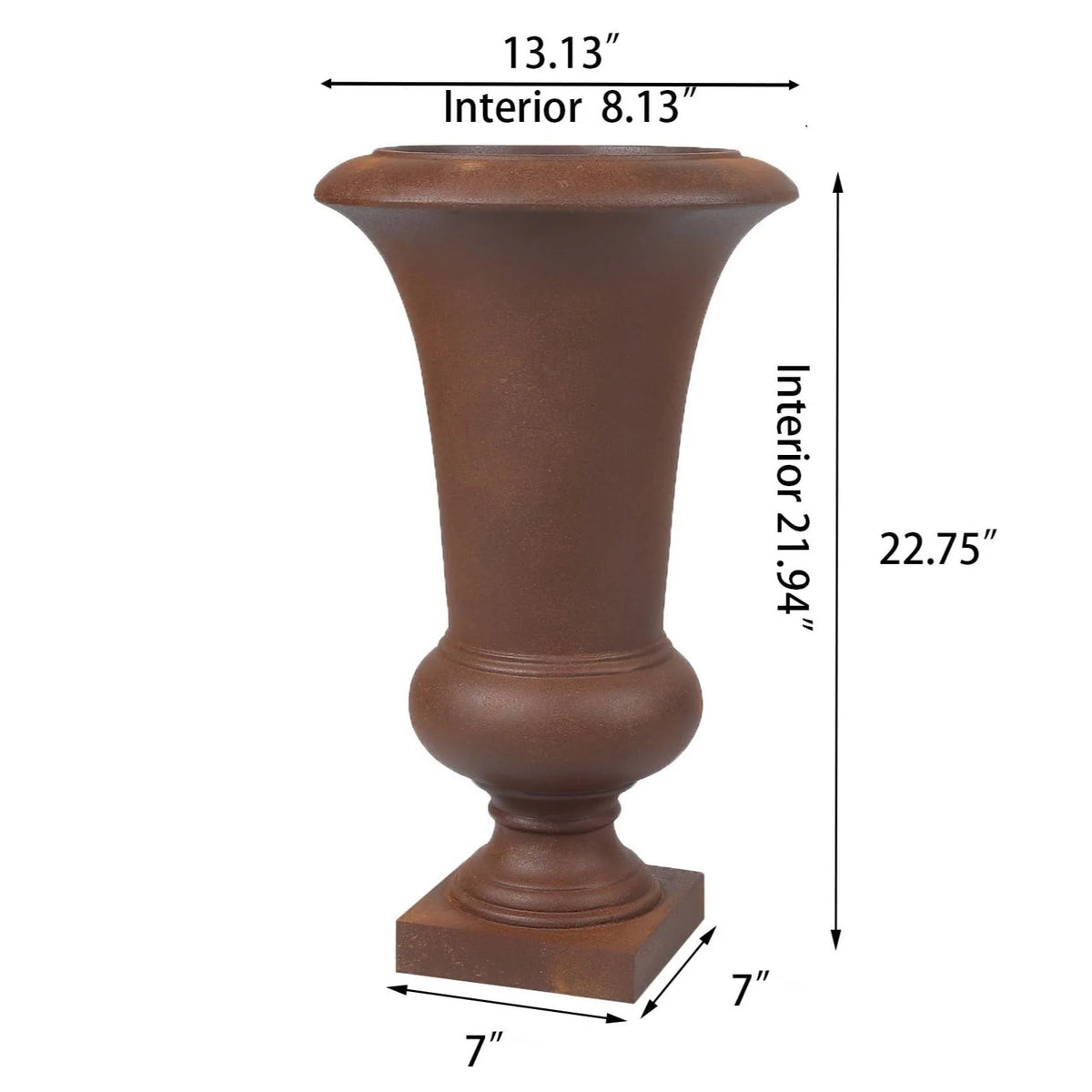 22.75" Tall Handmade Fiber Stone Urn Planter Pot, Decorative Outdoor Garden Flower Container for Patio and Home
