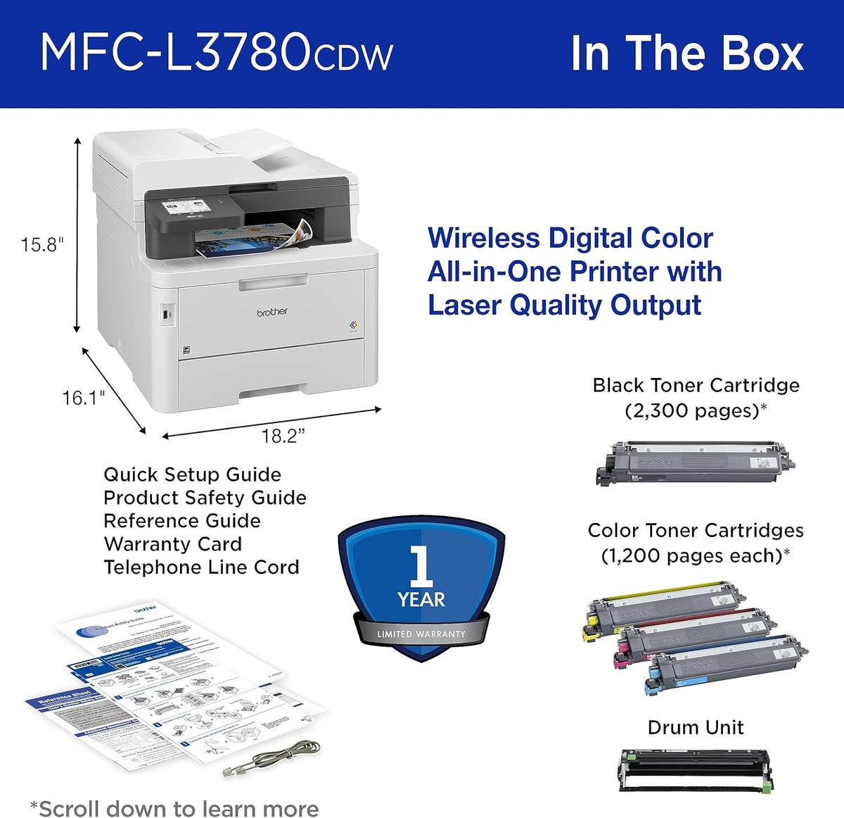 All-In-One Wireless Color Printer with Fast Printing, Scanning, Copying and Faxing