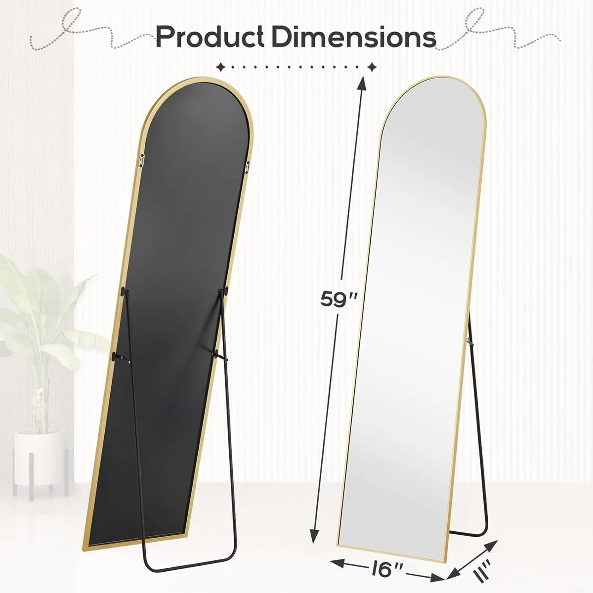 Full Length Mirror with Stand, Aluminum Alloy Frame Full Body Floor Mirror for Bedroom and Cloakroom