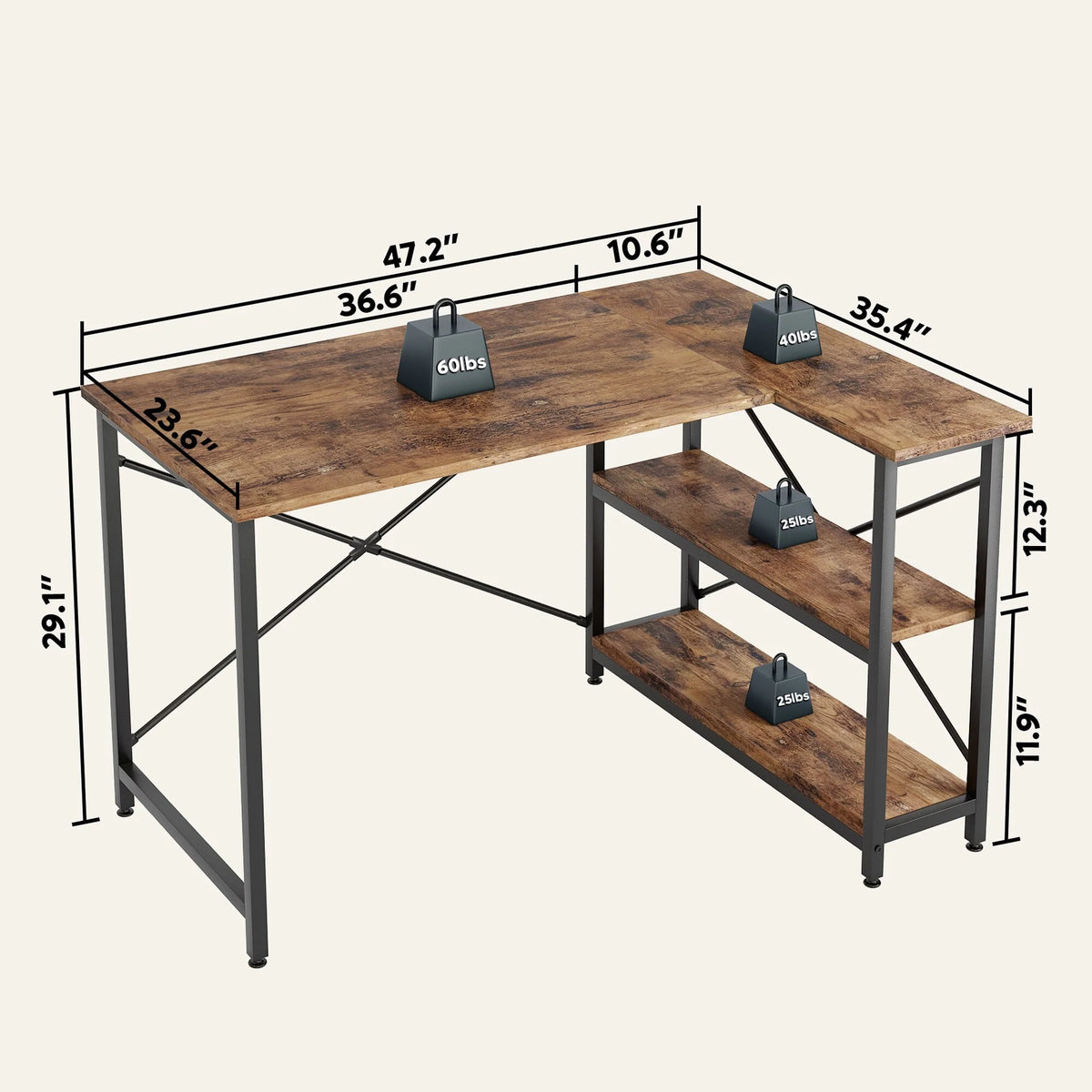 Small L Shaped Computer Desk with Storage Shelves, Compact Corner Workstation for Home Office and Study