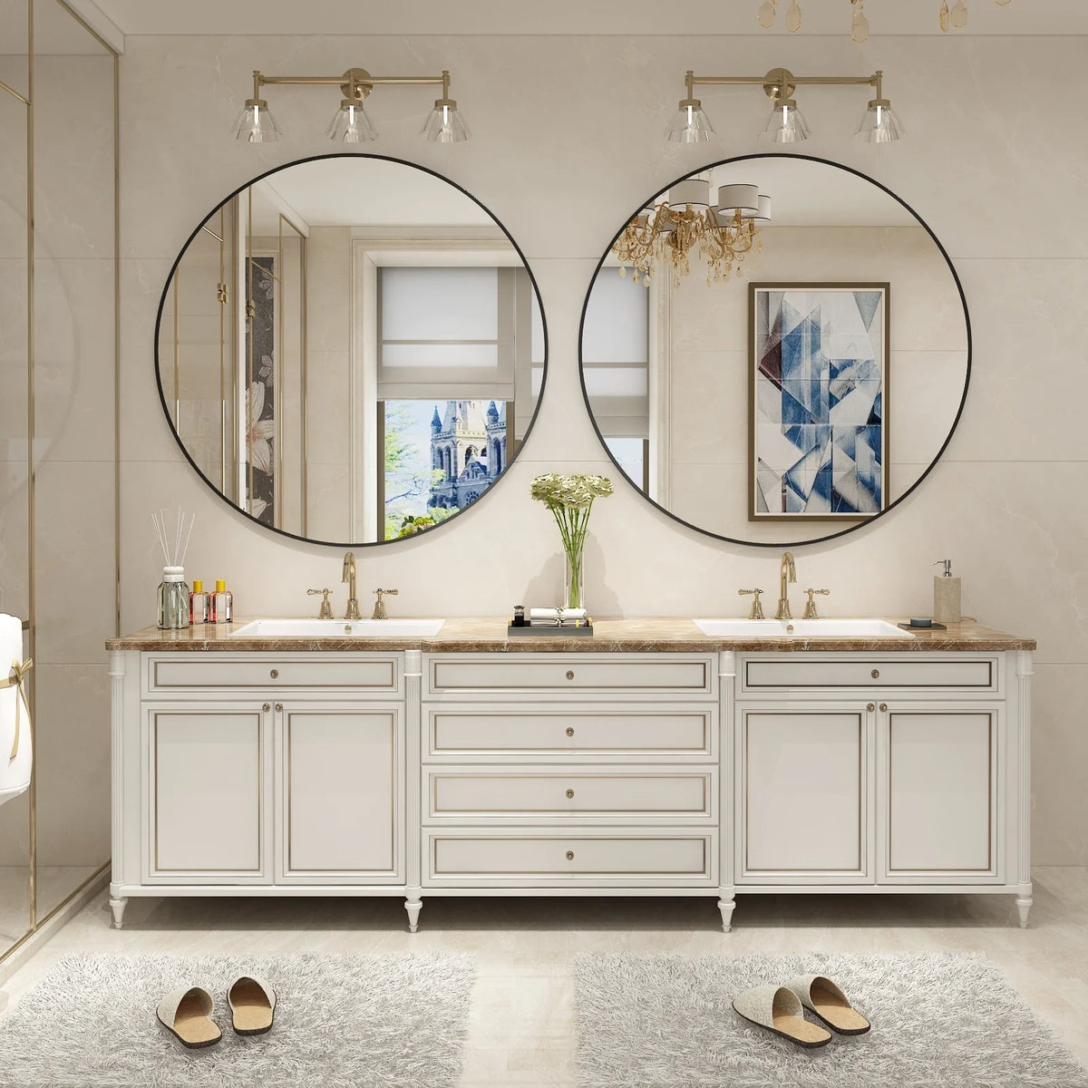 Round Metal Black Frame Bathroom Vanity Mirror, Wall Mounted Decorative Mirror