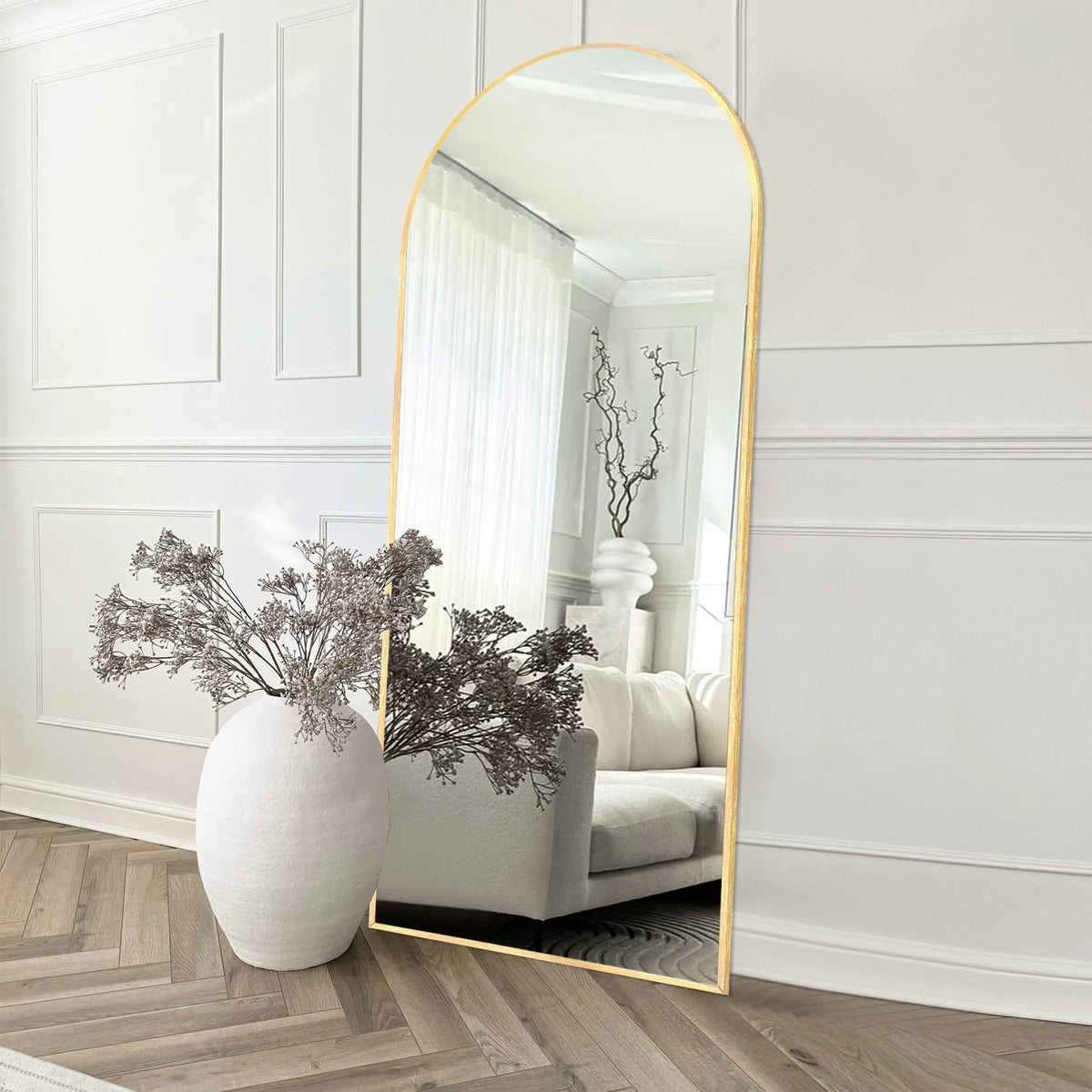 Modern Arched Full Length Floor Mirror, Aluminum Alloy Frame Standing Full Body Mirror