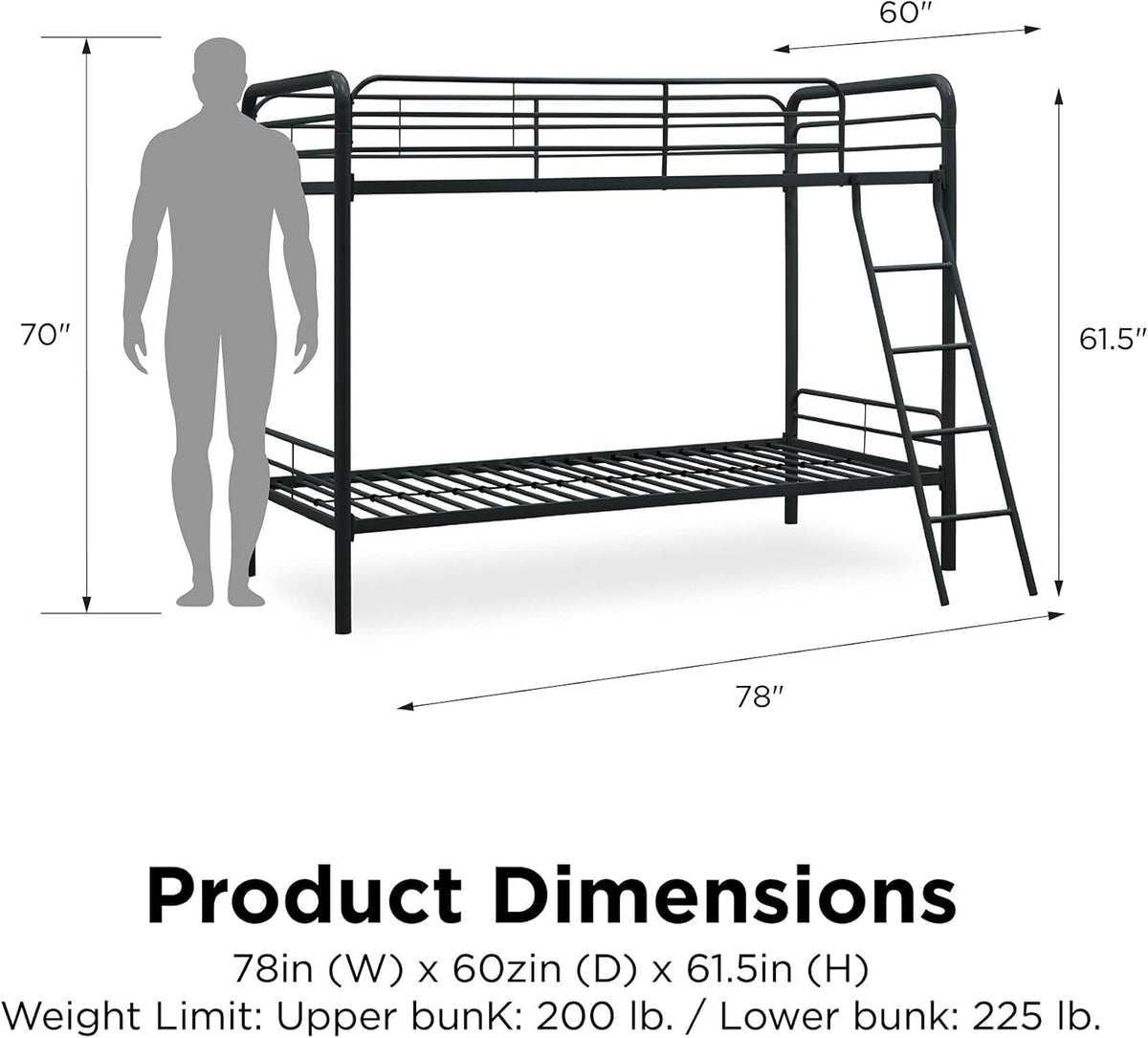 DHP Dusty Twin Over Full Metal Bunk Bed, Off White