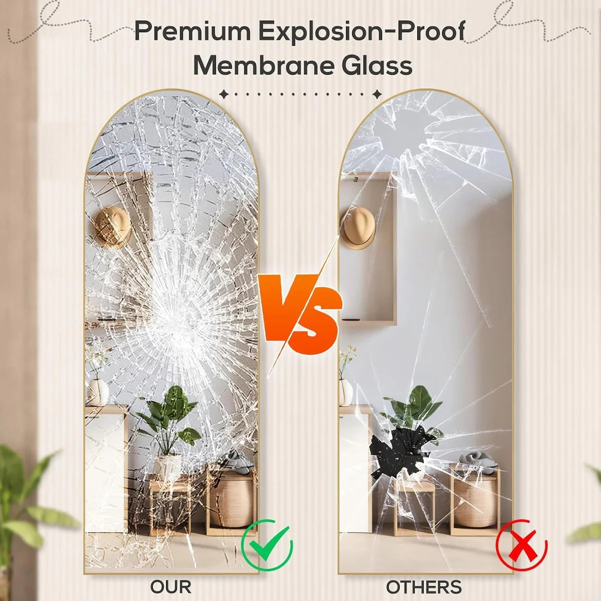 21x64 Arched Full-Length Mirror �� Shatter-Proof Glass with Aluminum Alloy Stand