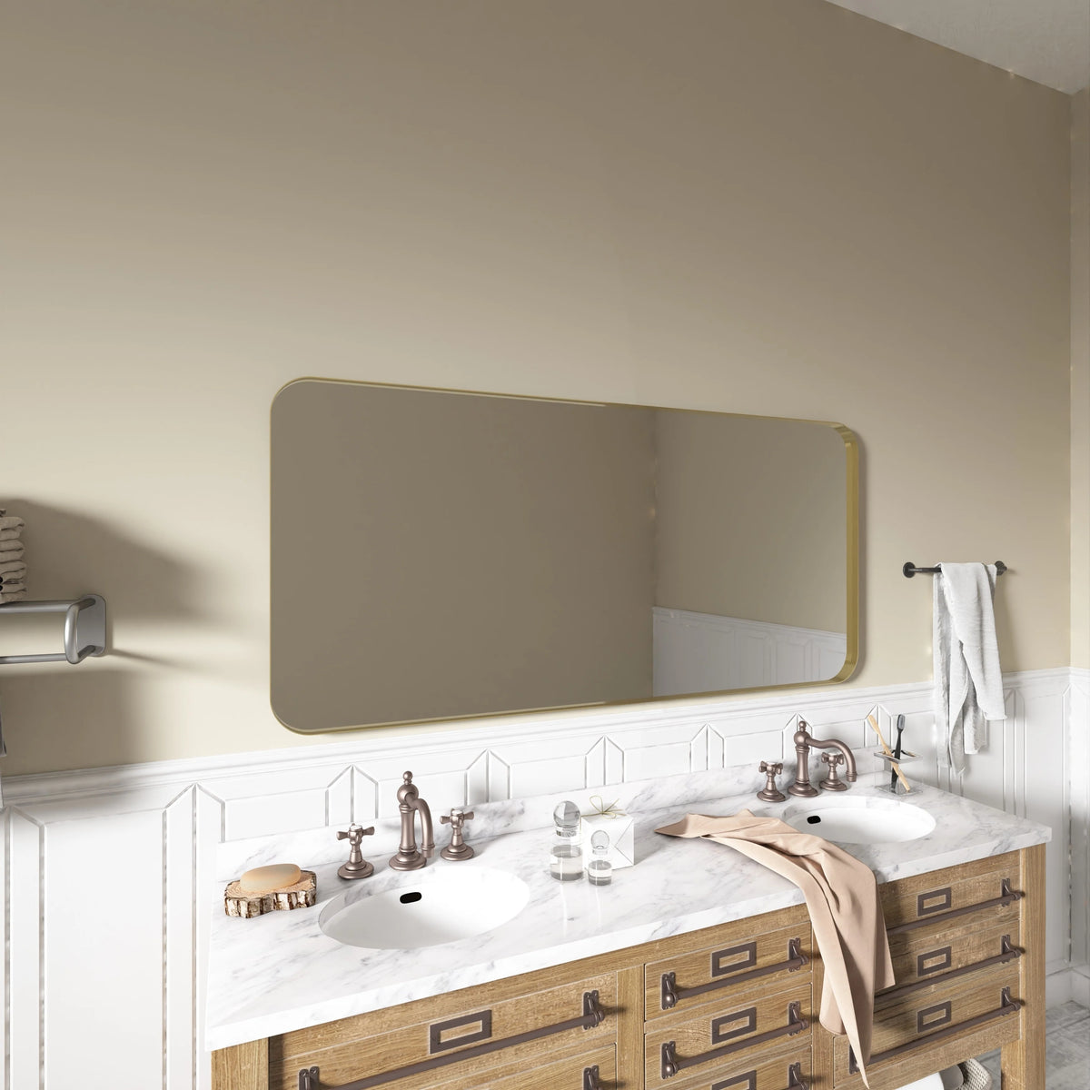 Aluminum Alloy Rounded Corner Vanity Mirror, Modern Wall Mounted Mirror for Bathroom, Bedroom and Home Decor