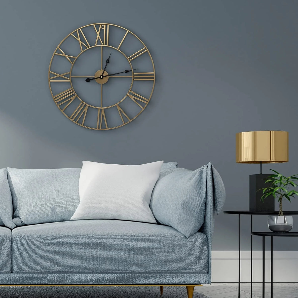 24 Inch Large Round Gold Metal Wall Clock, Decorative Analog Clock for Home