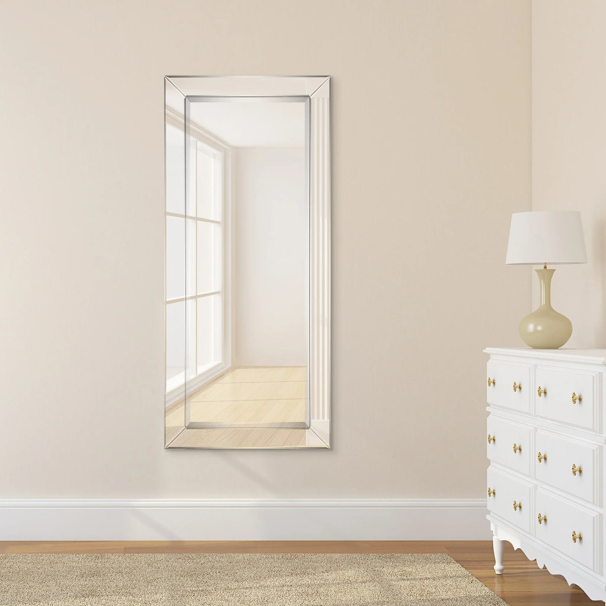 Beveled Rectangular Clear HD Wall Mirror, Bathroom Vanity and Bedroom Mirror, 3 Sizes