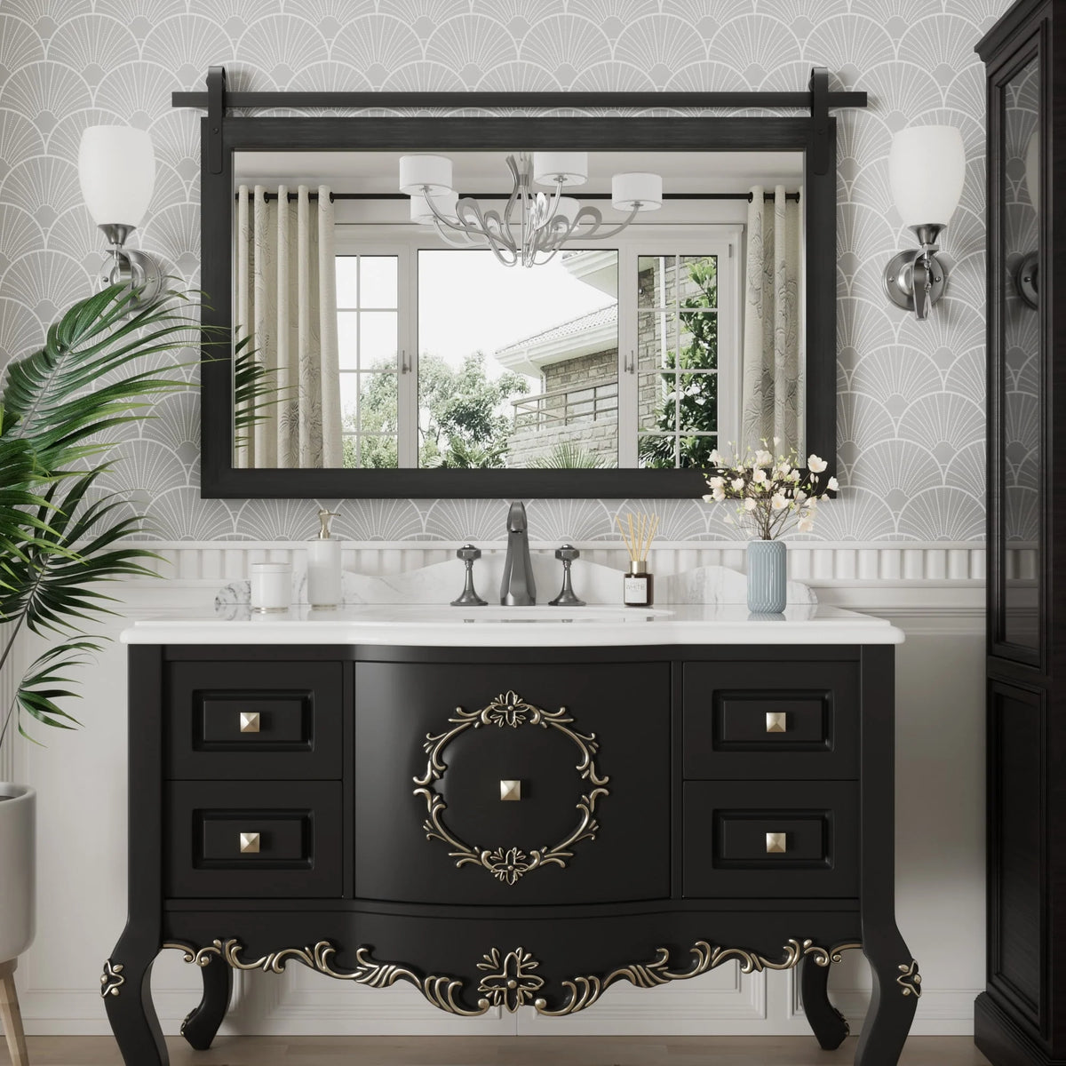 Modern Rectangular Wall Mirror with Wood Frame, Bathroom and Barn Door Mirror, Multiple Sizes