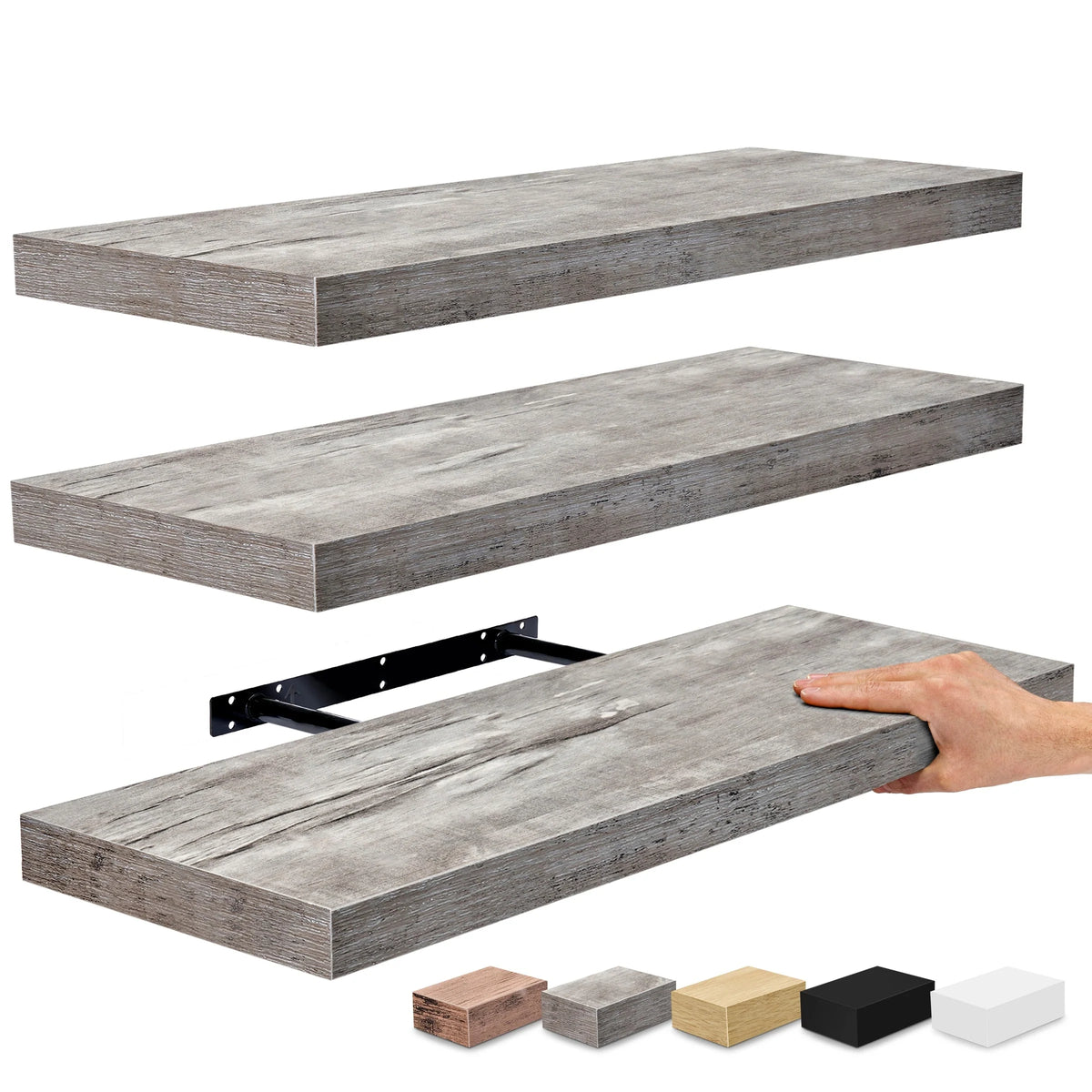 Set of 3 Floating Wood Wall Shelves, Wall Mounted Display and Storage Shelves with Invisible Brackets for Books and Home Decor