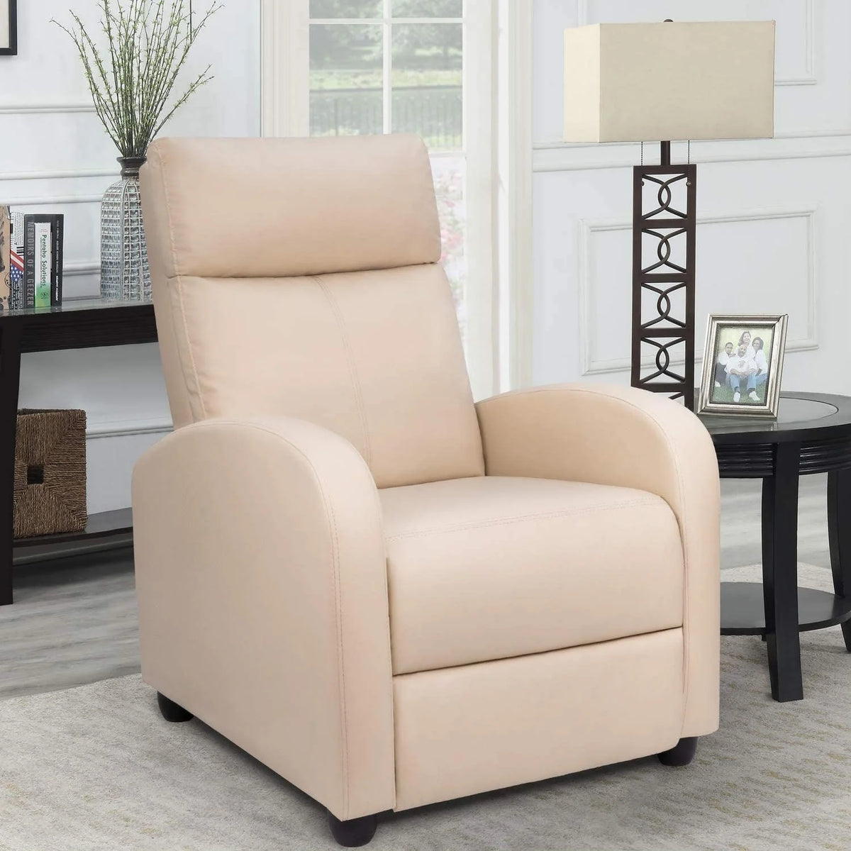 PU Leather Recliner Chair, Single Living Room Sofa Lounge Chair with Reclining Function