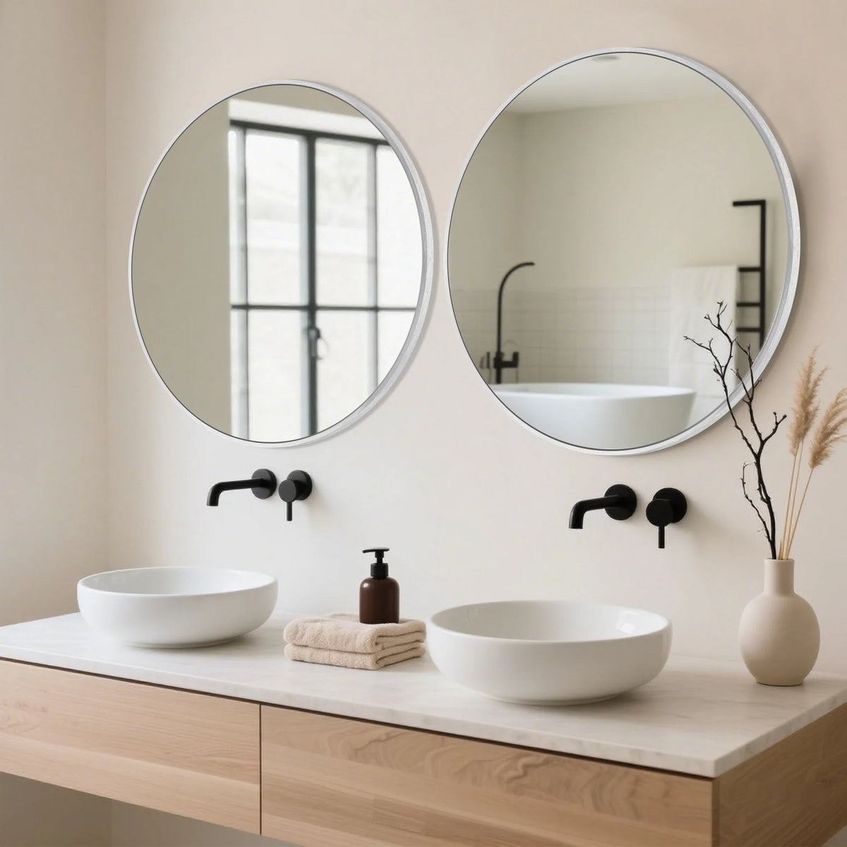 Modern Round Bathroom Vanity Mirror, Wall Mounted Circular Mirror for Bathroom, Bedroom and Home Decor