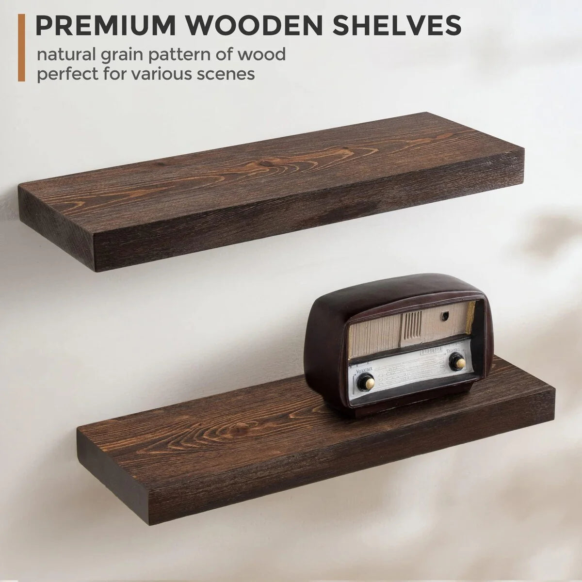 Set of 2 Handcrafted European Pine Floating Wall Shelves, Natural Rustic Wood
