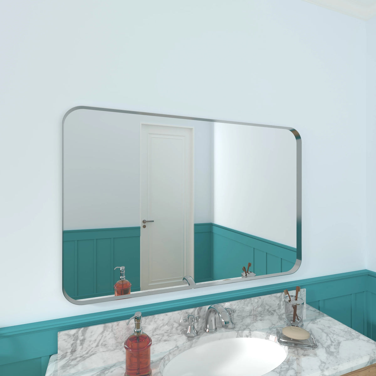 Aluminum Alloy Rounded Corner Vanity Mirror, Modern Wall Mounted Mirror for Bathroom, Bedroom and Home Decor