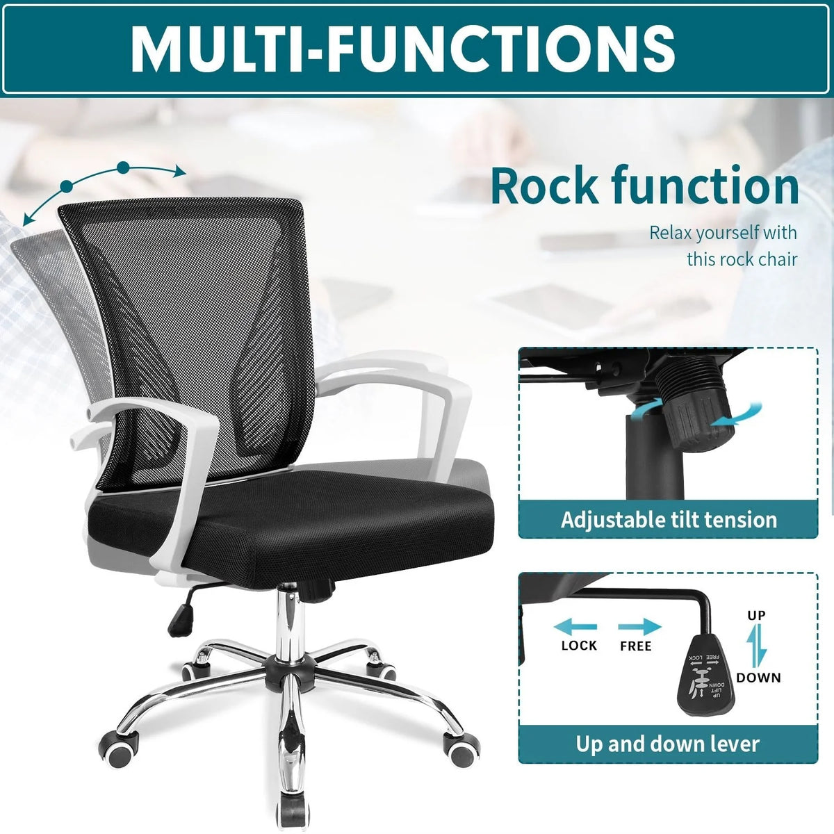 Ergonomic Mesh Office Chair with Lumbar Support, Breathable Computer Desk Chair