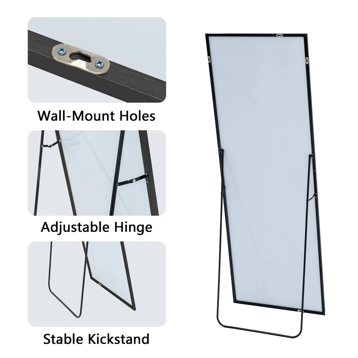 64x21 Full Length Floor Mirror, Large Full Body Aluminum Alloy Frame Standing Mirror with Stand and Wall Mount Option