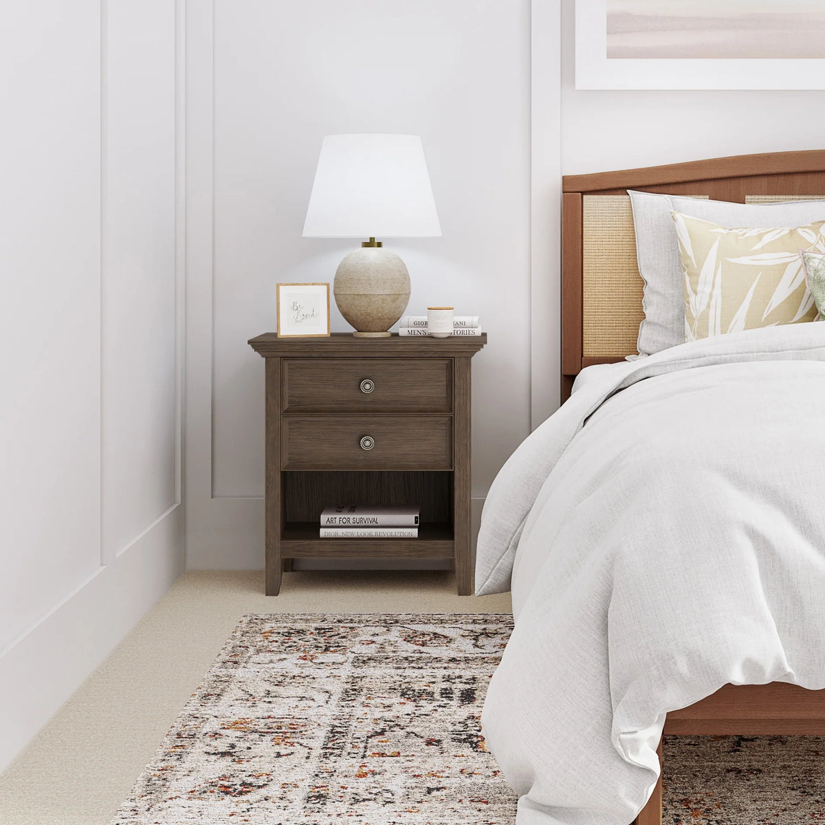 24 Inch Wide Solid Wood Nightstand, Bedside Table and Bedroom End Table