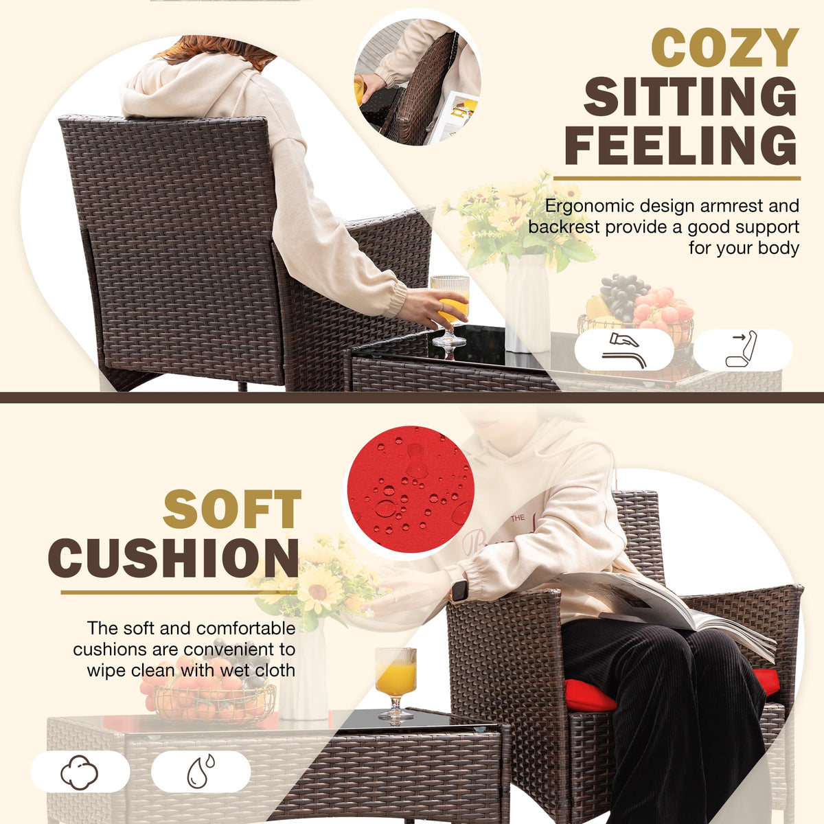 4-Piece Outdoor Patio Furniture Set, Rattan Wicker Chairs and Outdoor Seating Set