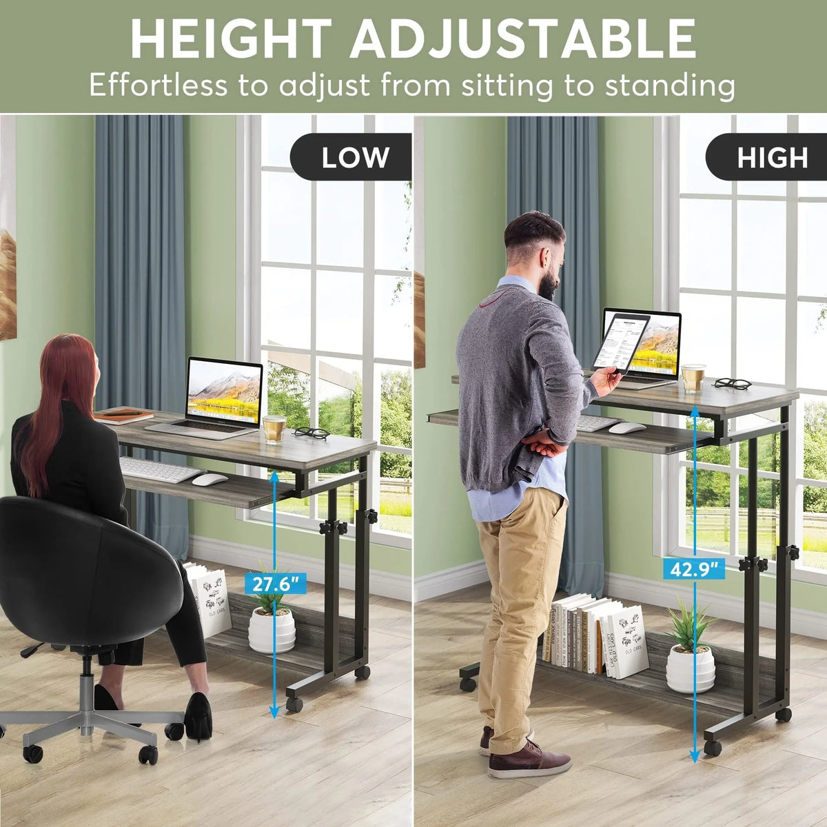 Height Adjustable Laptop Desk, Portable Sofa and Bed Table for Work and Study