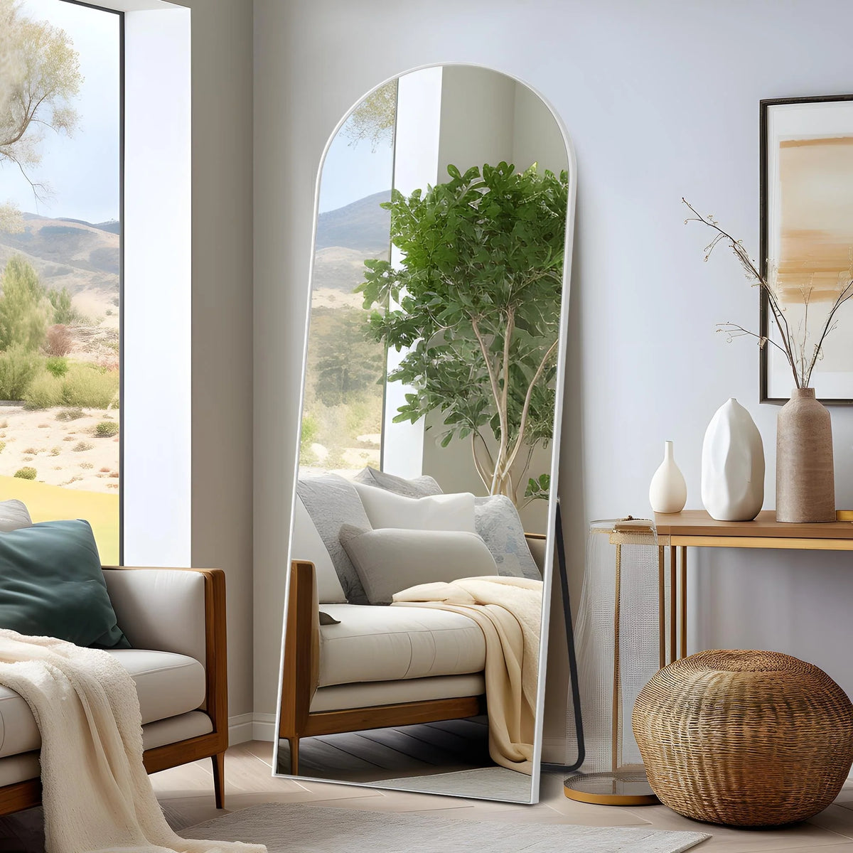 Arched Full Length Floor Mirror, Large Full Body Standing and Wall Mounted Mirror for Bedroom, Living Room and Home Decor
