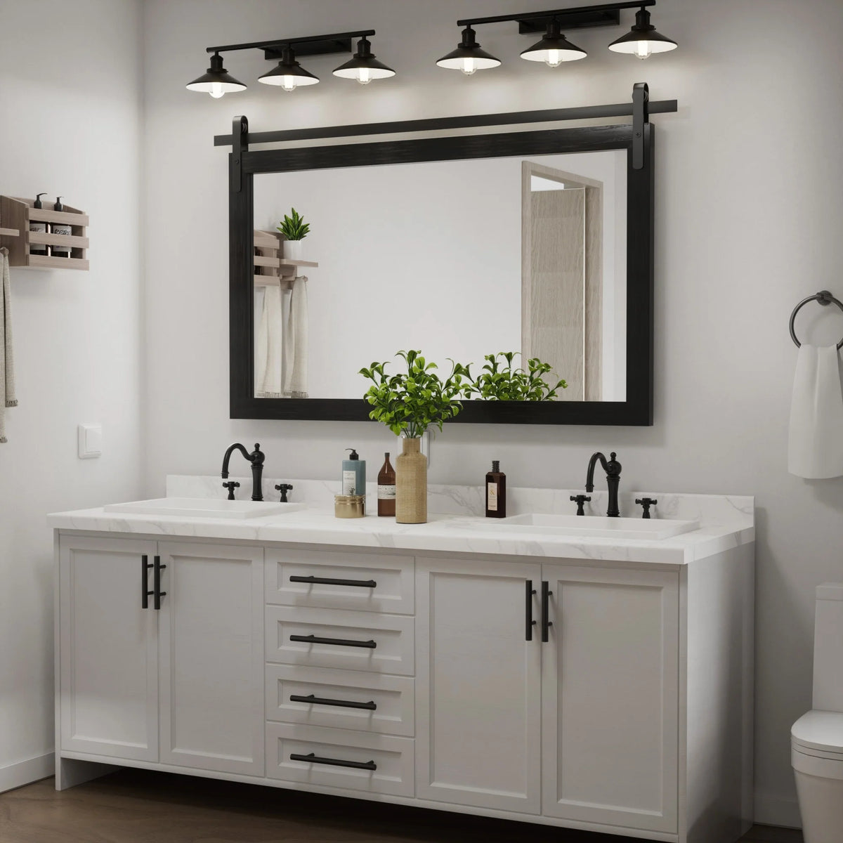 Modern Rectangular Wall Mirror with Wood Frame, Bathroom and Barn Door Mirror, Multiple Sizes