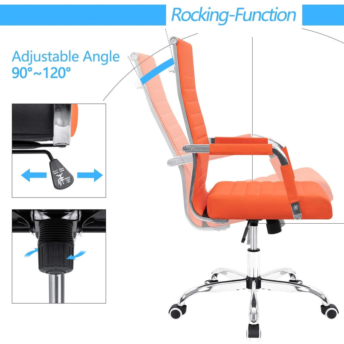 Ergonomic Ribbed Office Chair, Modern Computer Desk Chair with Comfortable Upholstered Seat for Home and Office