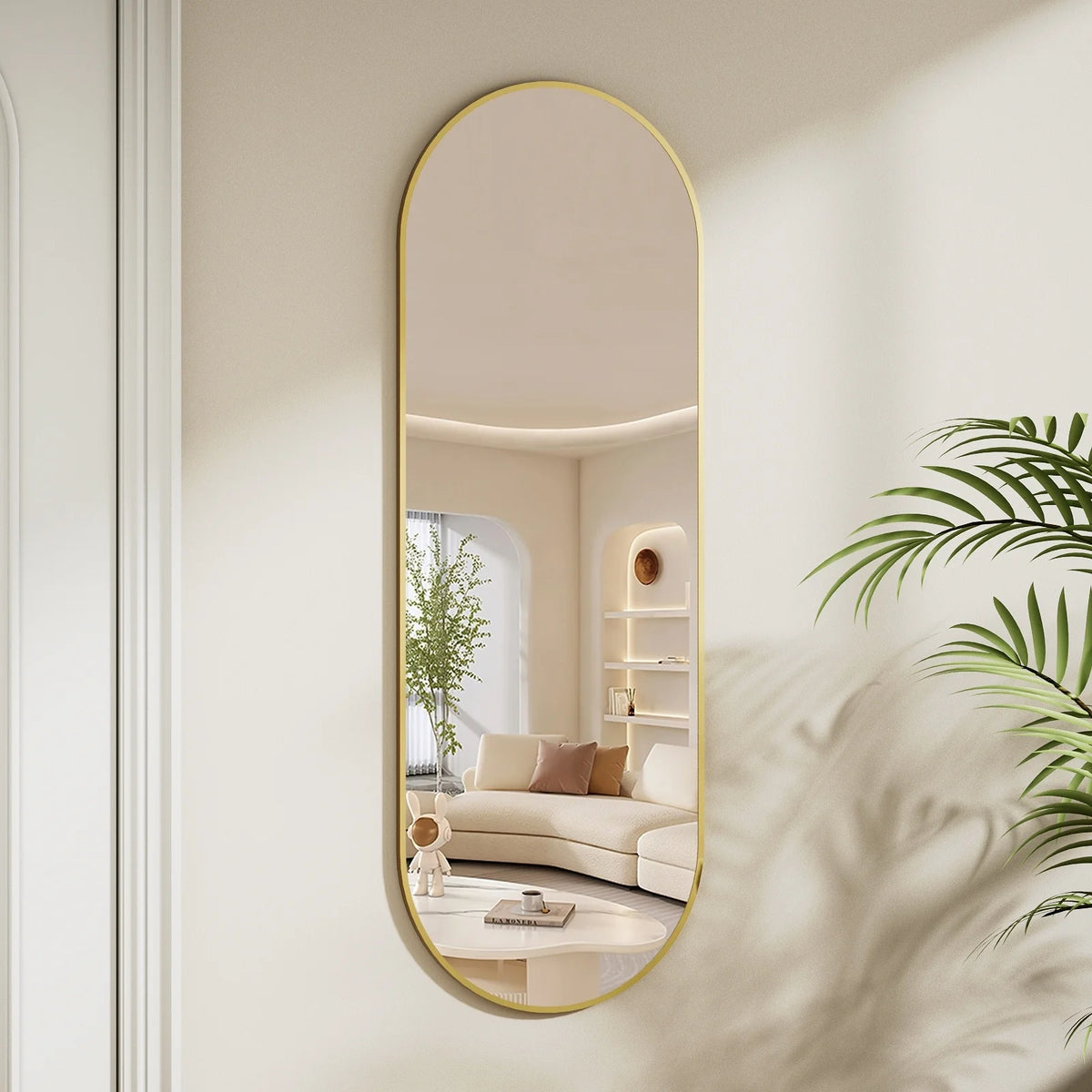 48 x 16 Inch Full Length Wall Mirror with Leather Strap, Hanging Full Body Mirror for Bedroom, Entryway and Home Decor