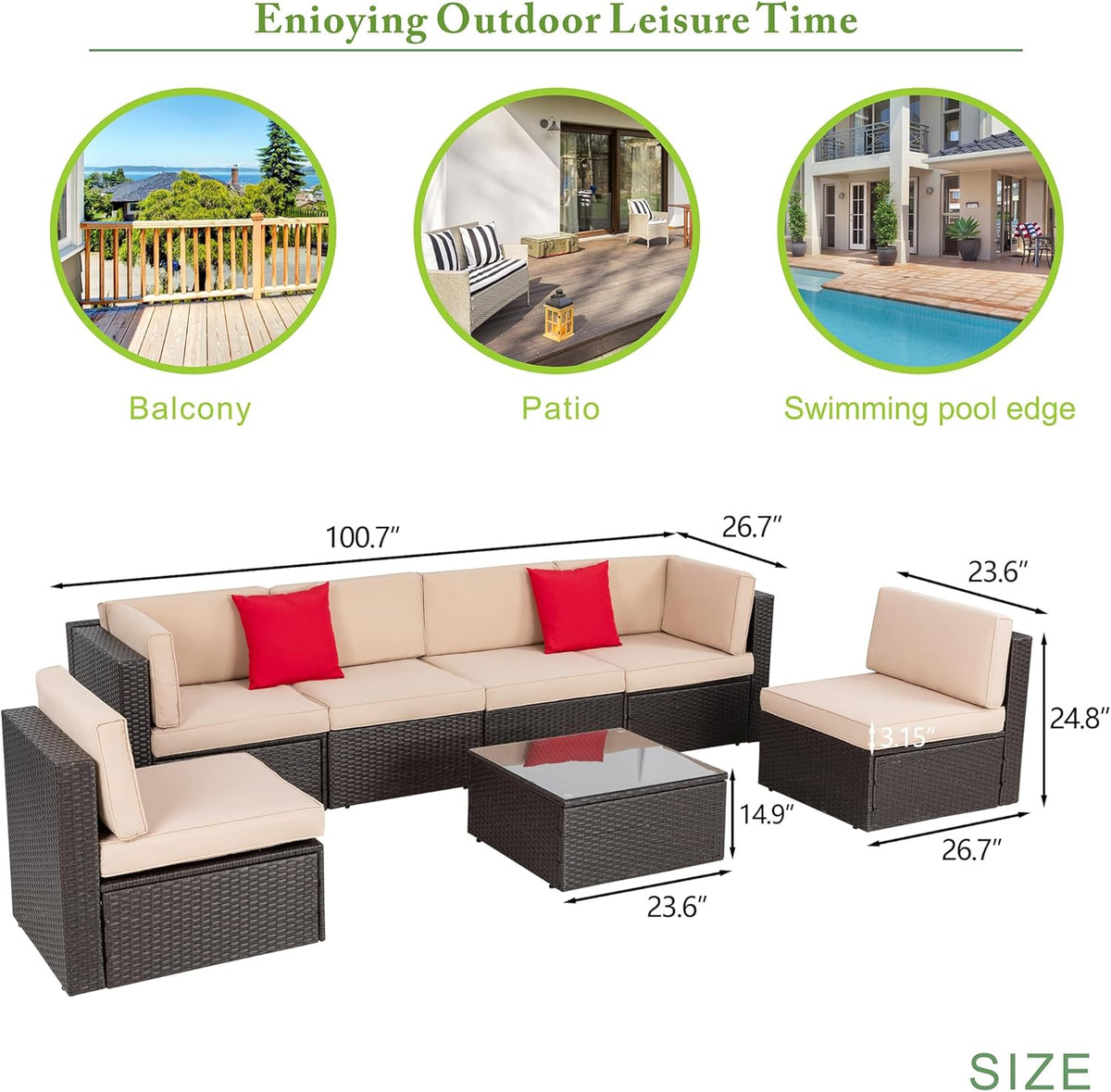 5-Piece All-Weather Patio Furniture Set with Ottoman, Outdoor Wicker Conversation Sofa Set with Cushions for Garden, Deck & Backyard