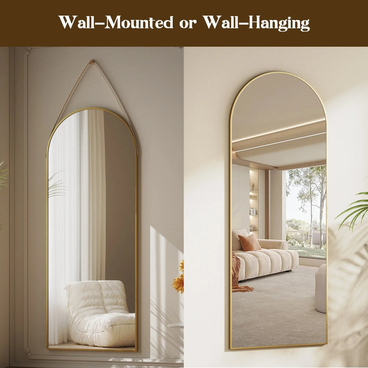 48 x 16 Inch Full Length Wall Mirror with Leather Strap, Hanging Full Body Mirror for Bedroom, Entryway and Home Decor