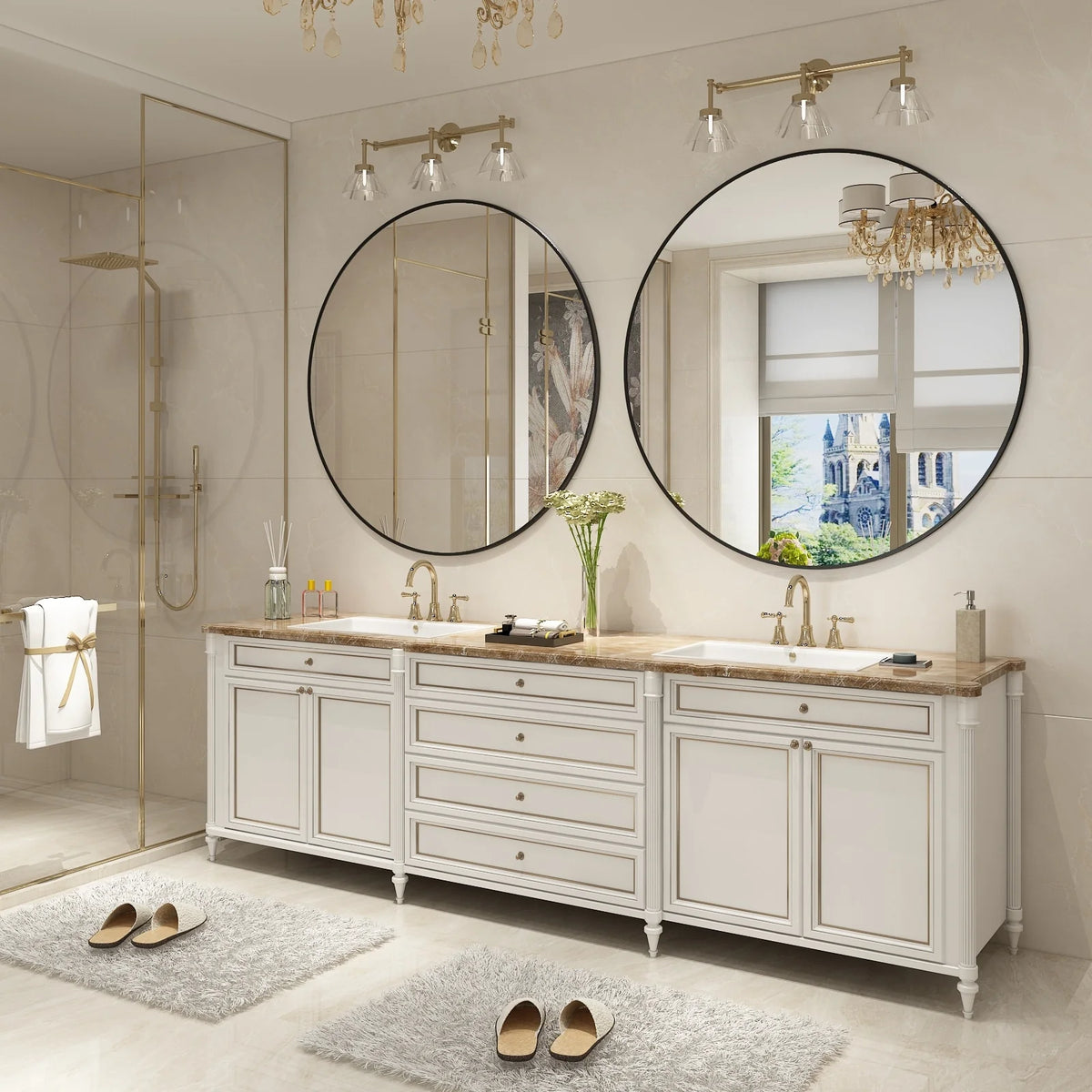 Round Metal Black Frame Bathroom Vanity Mirror, Wall Mounted Decorative Mirror