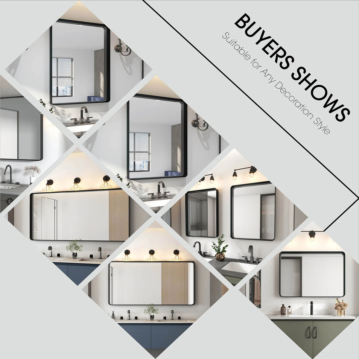 Aluminum Alloy Rounded Corner Vanity Mirror, Modern Wall Mounted Mirror for Bathroom, Bedroom and Home Decor
