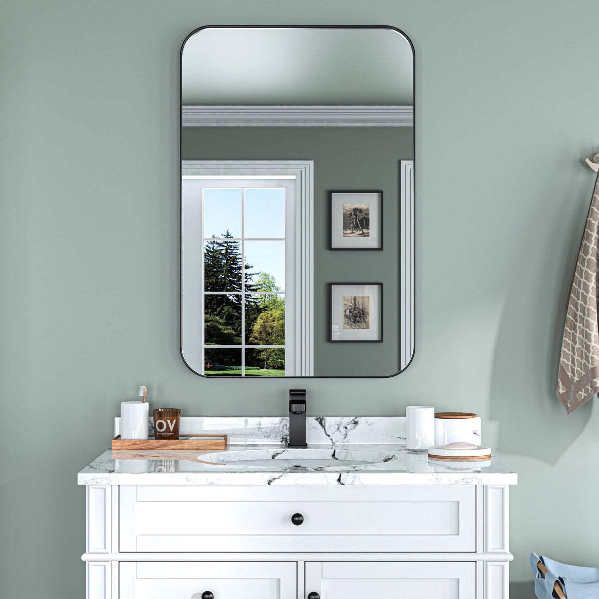 Aluminum Alloy Rounded Corner Vanity Mirror, Modern Wall Mounted Mirror for Bathroom, Bedroom and Home Decor